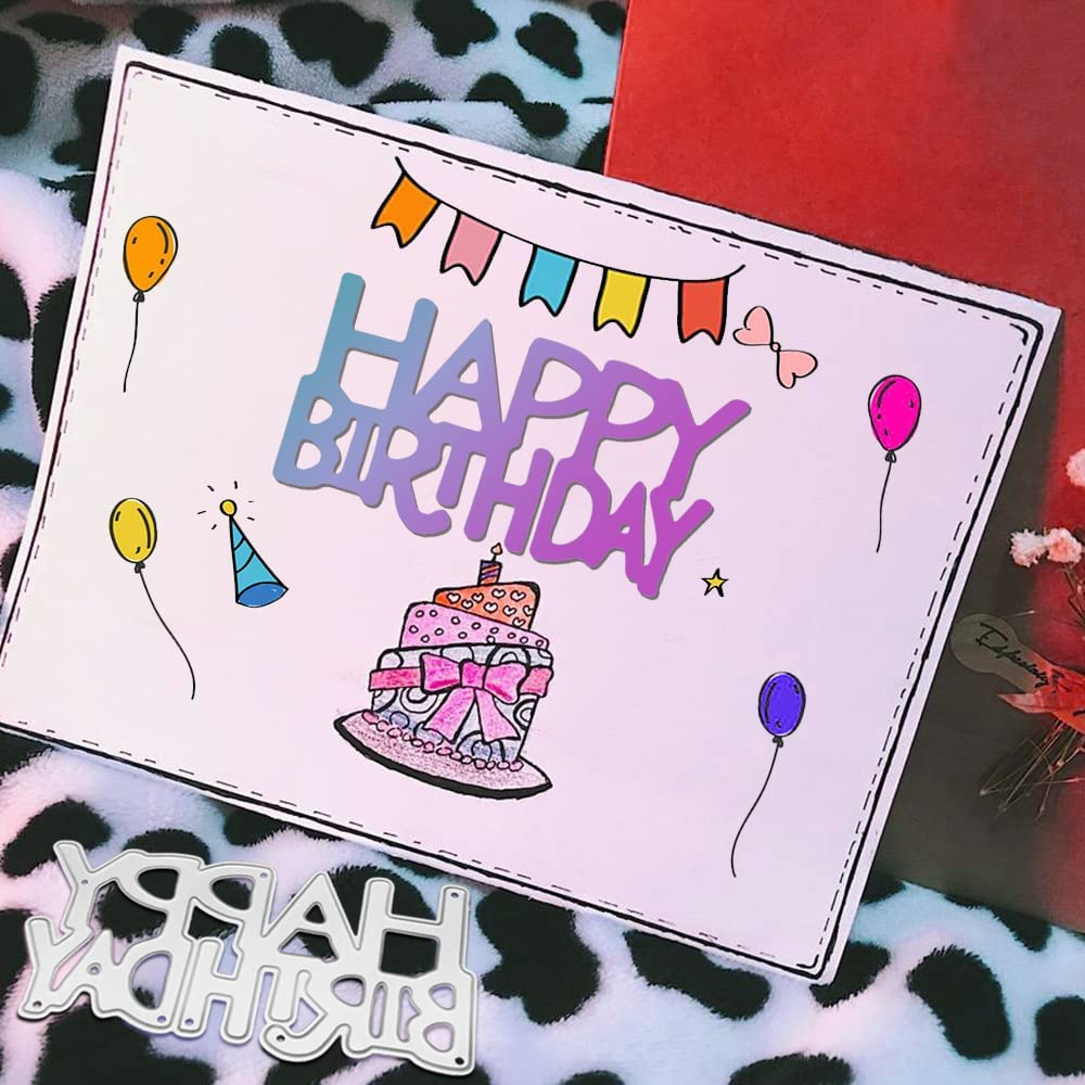 4 Set Die Cuts for Card Making, Finegood Happy Birthday Cutting Dies Card Making Supplies DIY Die Cutters Card Making Die Stencils for Scrapbooking image number 6