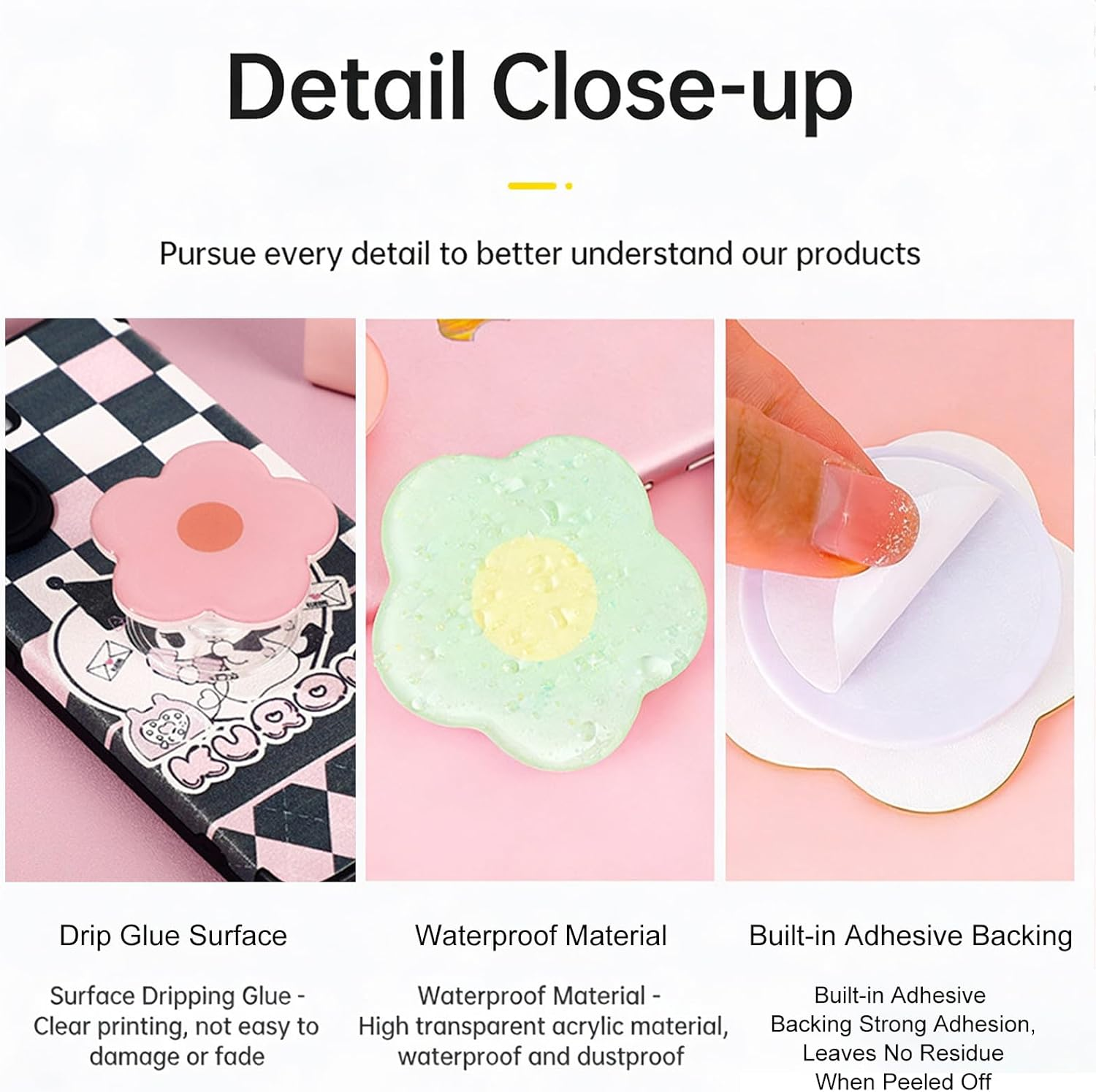 JANGJANG 3PCS Expandable Floral Phone Grip Stand Holder, Cute Collapsible Design with Interchangeable Kickstand, Ultra-Secure Comfortable Handle for Smartphones, Tablets, Kindle Accessories, image number 3