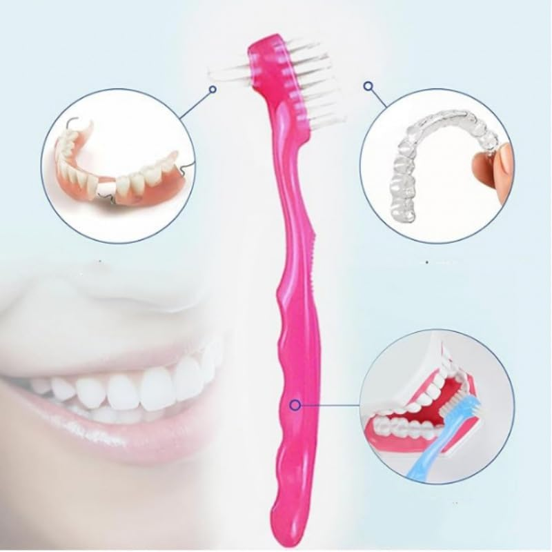 Denture Toothbrush with Dual Heads, 4Pcs Hard Denture Brush Double Sided Toothbrush, Dual Head Denture Toothbrush with Hard Bristles image number 3