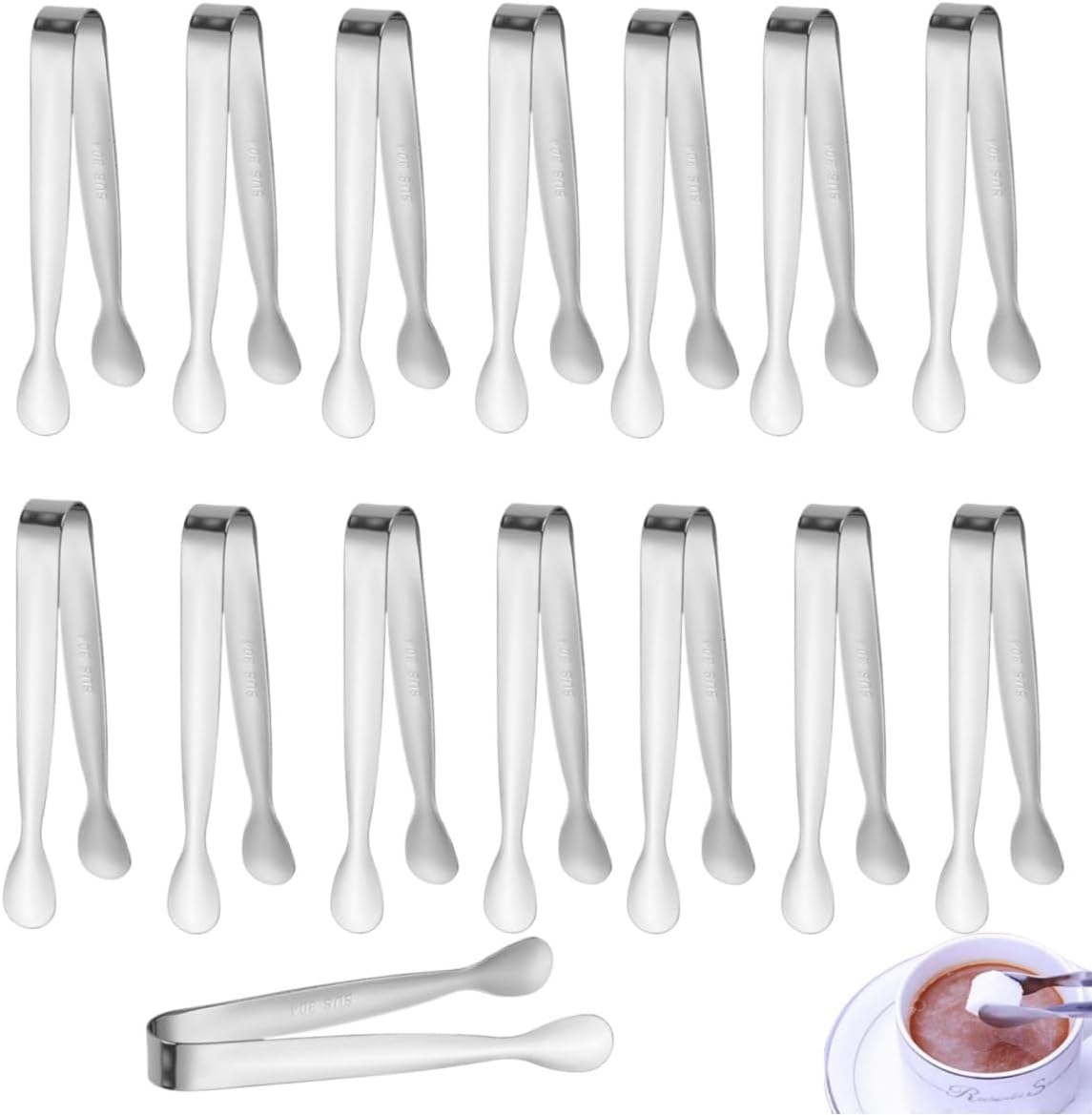 Stainless Steel Mini Ice Tongs, Silver Kitchen Tongs, for Tea Parties, Coffee Bars, Dessert Bars, 15 Pieces image number 1