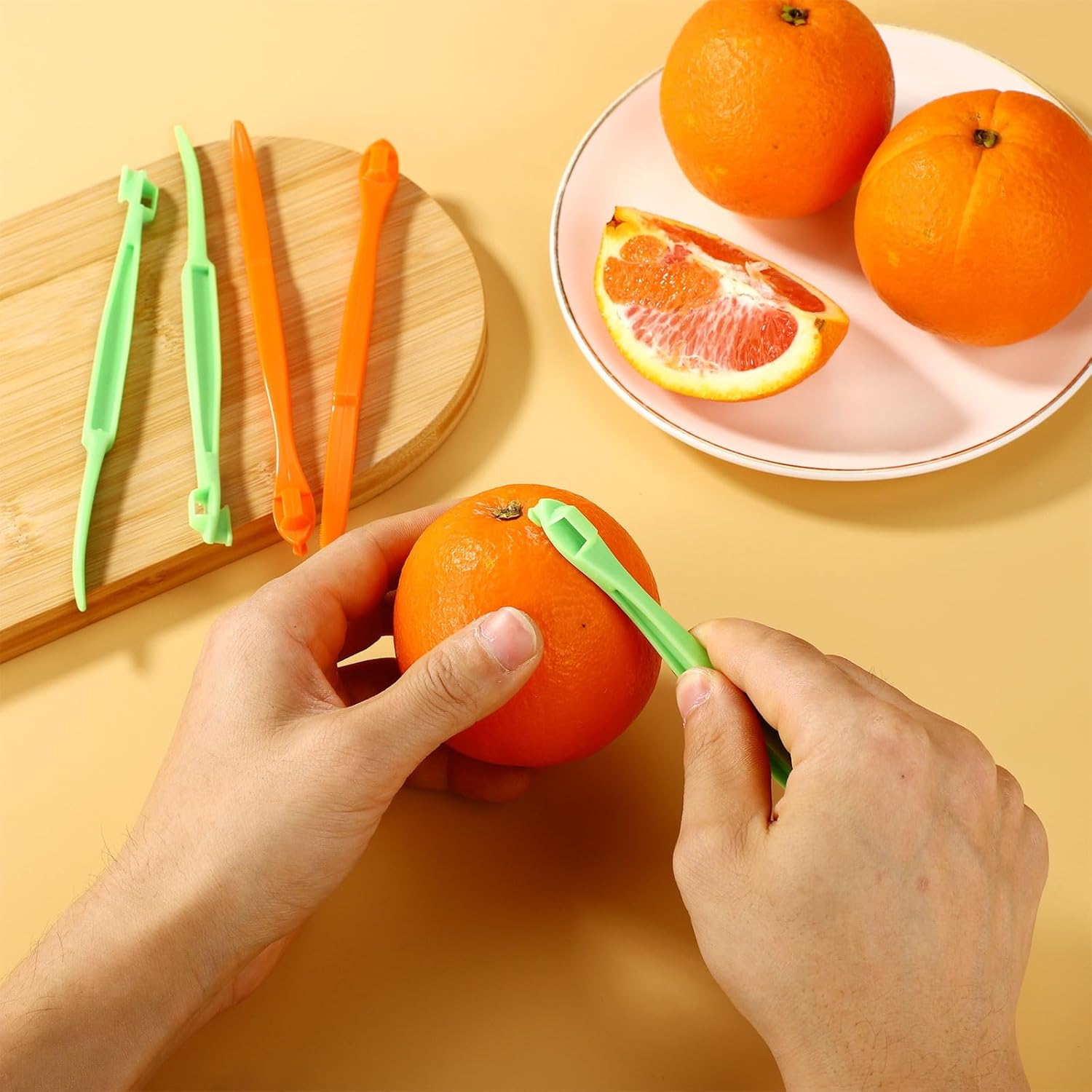 10Pcs Orange Peeler Tool, Plastic Orange Peeler Citrus Skin Peelers with Long Handle Citrus Peel Cutter Fruit Skin Peeler Kitchen Accessory Kitchen Gadget(Grass Green & Orange) - (Grass Green  Orange) image number 5