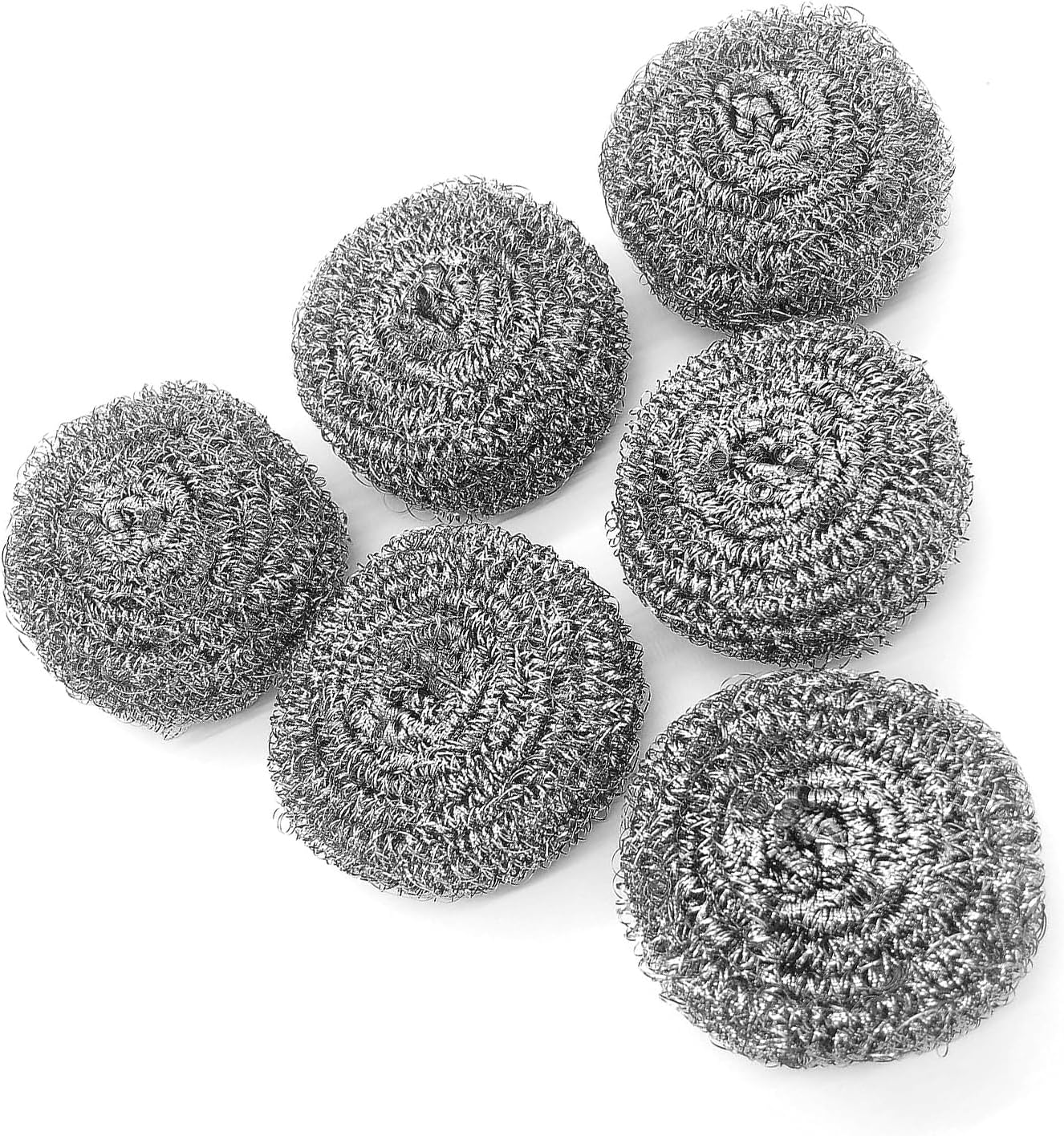 Cook Easy 6PCS Stainless Steel Scrubbers, Steel Wool Scourers Scouring Pads Metal Sponges, Easy Scouring Grease Dirt Oil Rust for Dishes,Pans,Pots,Ovens,Grills,Sinks (1Pack-6Pcs, 6CM Diameter)