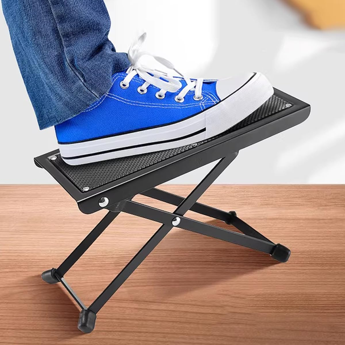 AIMALL Adjustable Guitar Footstool 6 Heights Foldable Anti-Slip Foot Pedal for Classical Folk Guitar Metal Frame Portable Guitarist Stand 11.8X5.1In Black image number 5