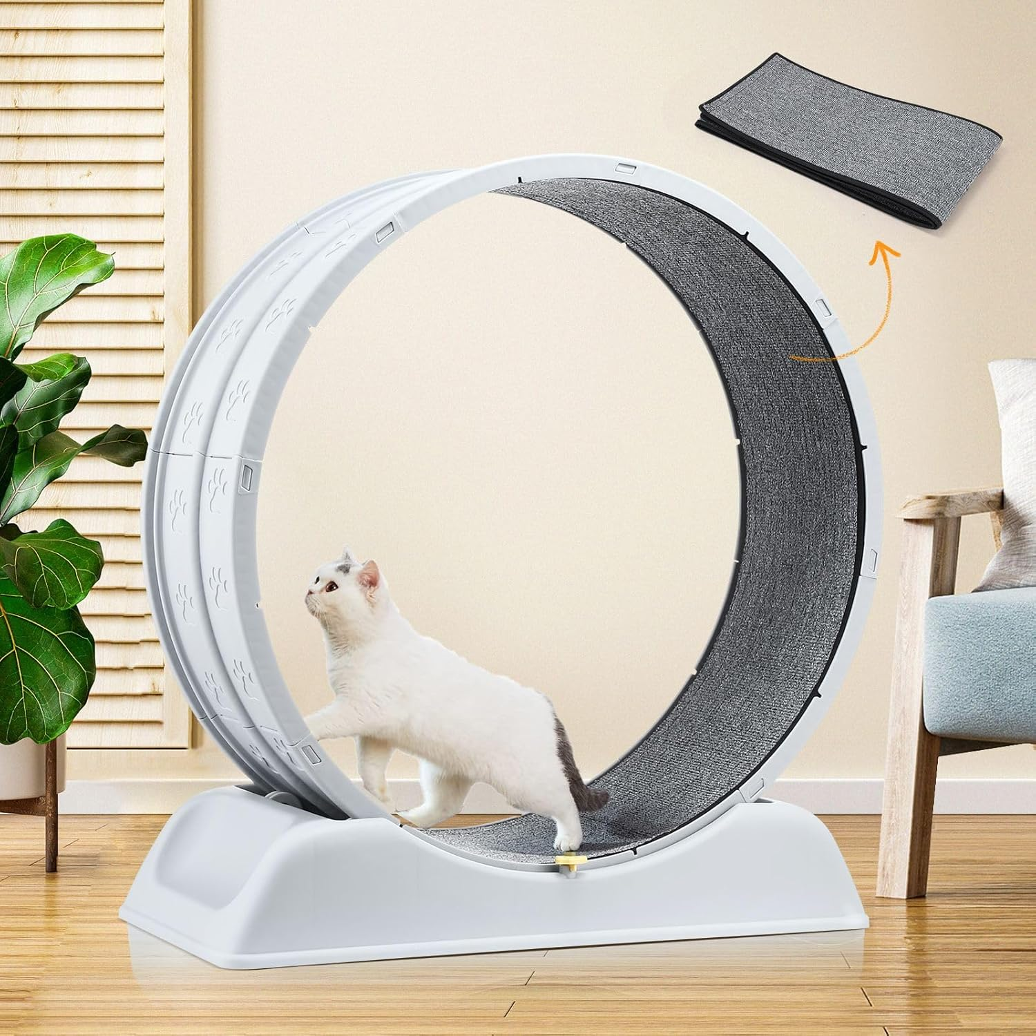 Pet Scene Cat Wheel Running Toy Exerciser Fitness Workout Treadmill Machine Indoor Feline Spinning Walking Training Circle Plastic,With 2PCS Run Surface