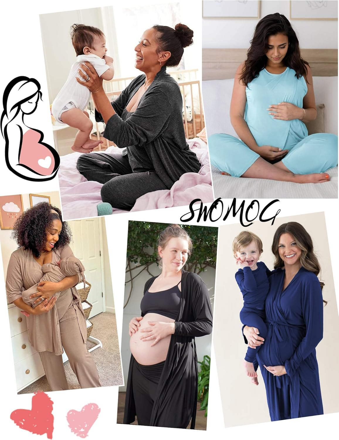 SWOMOG Maternity Nursing Robe Set 3 PCS Postpartum Breastfeeding Pajamas Hospital Pregnancy Pjs Double Layer Lounge Set image number 2