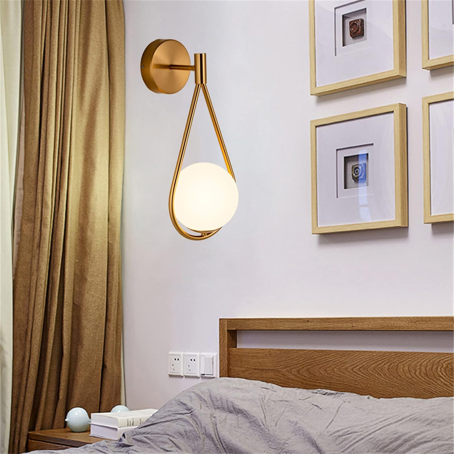 LED Golden Indoor Wall Lamp for Living Room E27 Vintage Wall Sconces Lamp Creative Drop Shaped Glass Metal Industrial Retro Gold Wall Light for Dining Room Bedroom Study Hallway Stairs (1 Pack) image number 1