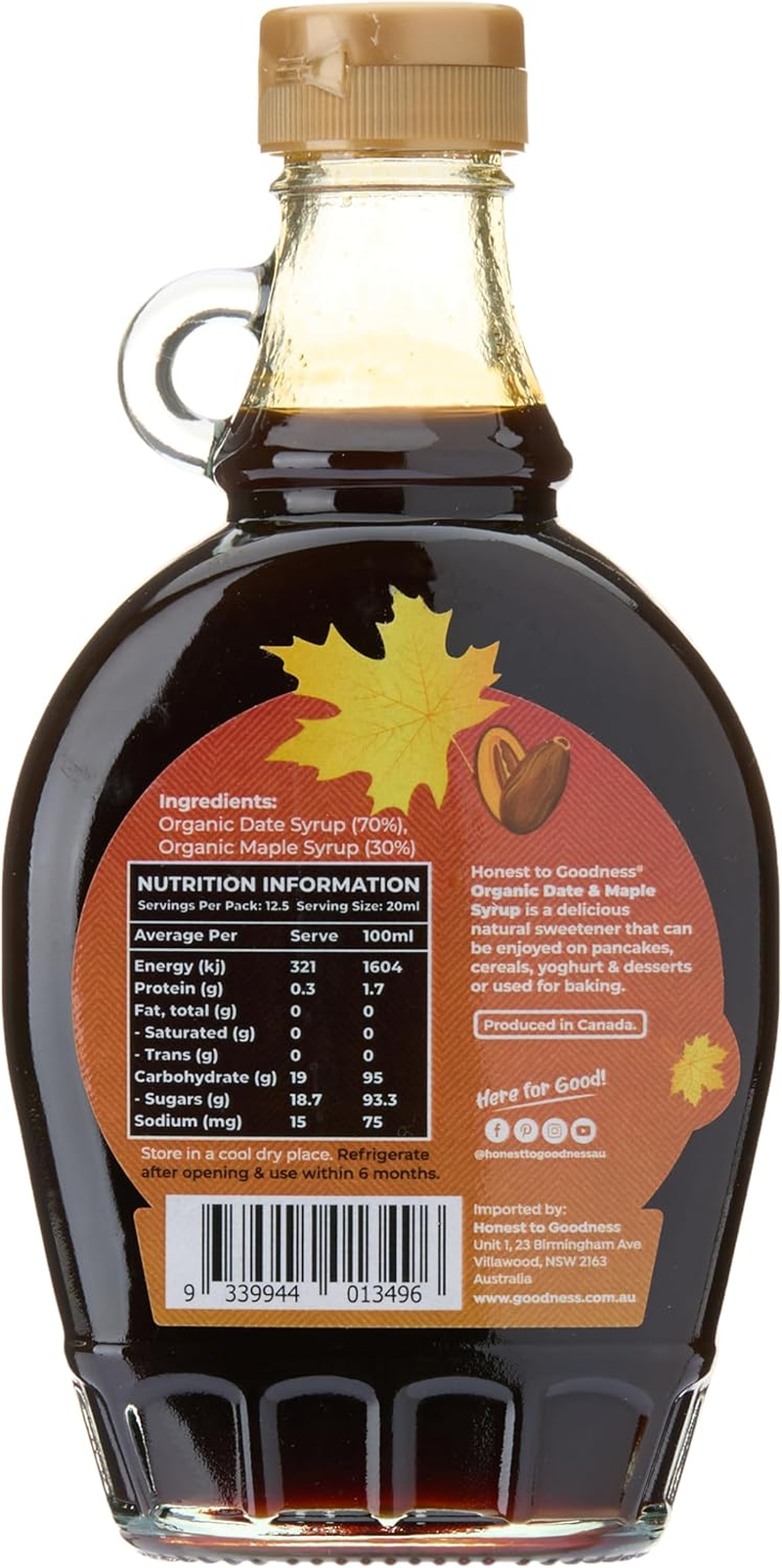 Honest to Goodness, Organic Date & Maple Syrup, 250Ml - an Exquisite Blend of Nature'S Finest Sweetness. a Journey of Rich Caramel Notes and Premium Canadian Maple. image number 2