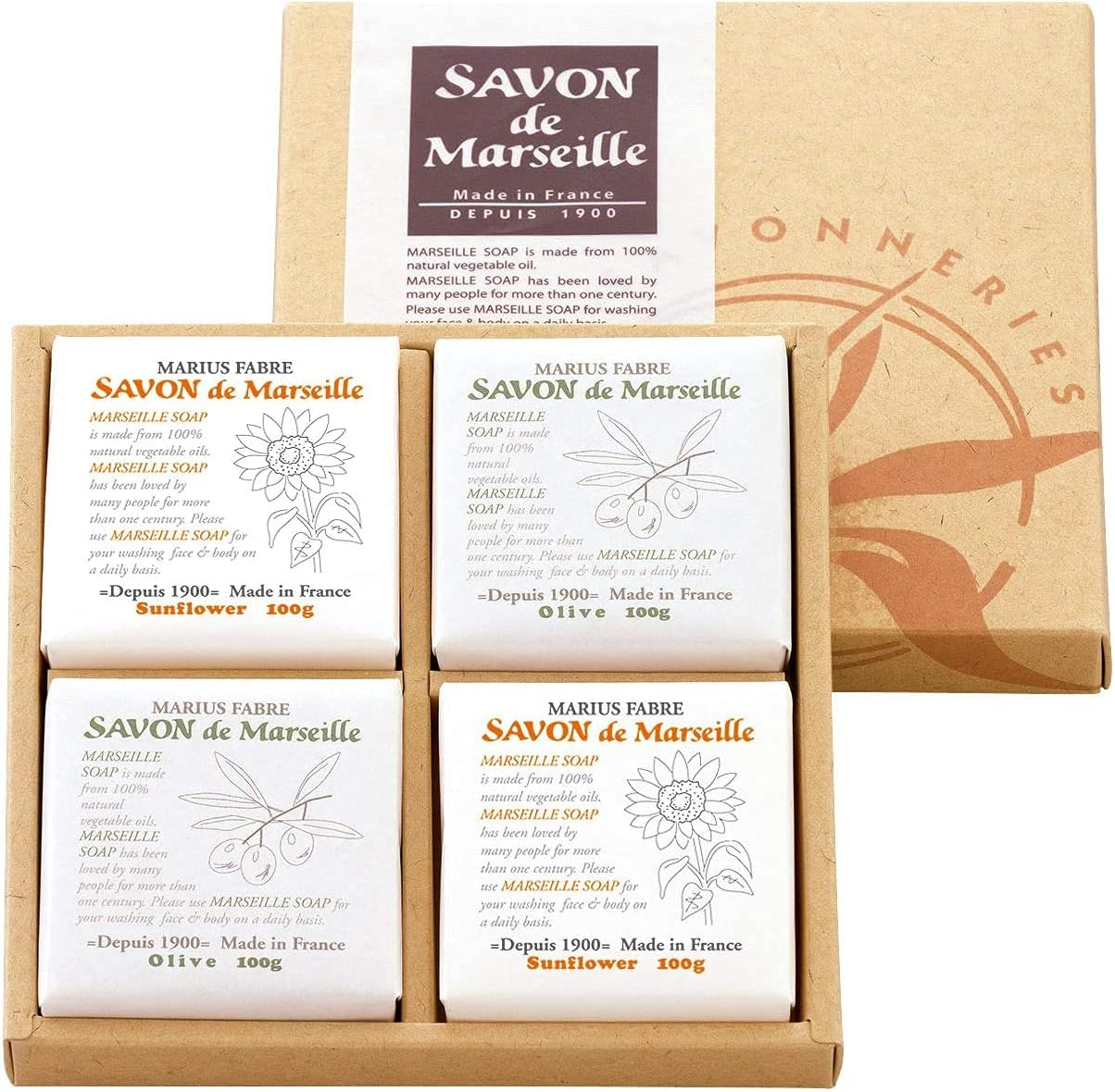 Marius Fabre Savondo Marseille Soap Unscented Gift Set OSN 4 Pieces