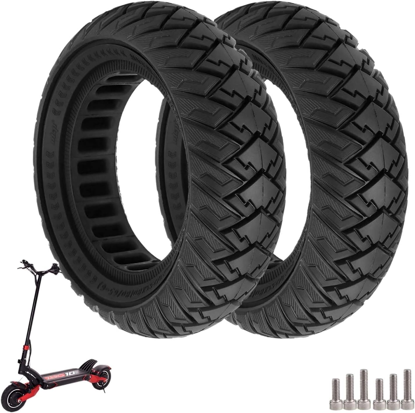 10 Inch Scooter Solid Tyres, Electric Scooter Solid Rubber Tyres 10 X 3/255 X 80 (80/65-6) Replacement Tyres for Zero 10X / Kaabo Wolf Warrior X/MANTIS 10, Front/Rear Scooter Solid Tyres (2 Pieces