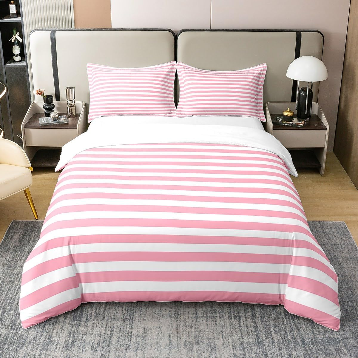 100% Cotton Pink Striped Duvet Cover for Kids Girls Red White Stripe Bedding Set Single Farmhouse Ticsuper King Stripes Women Comforter Cover Decor Horizontal Stripes Geometric Lines Quilt Cover image number 1