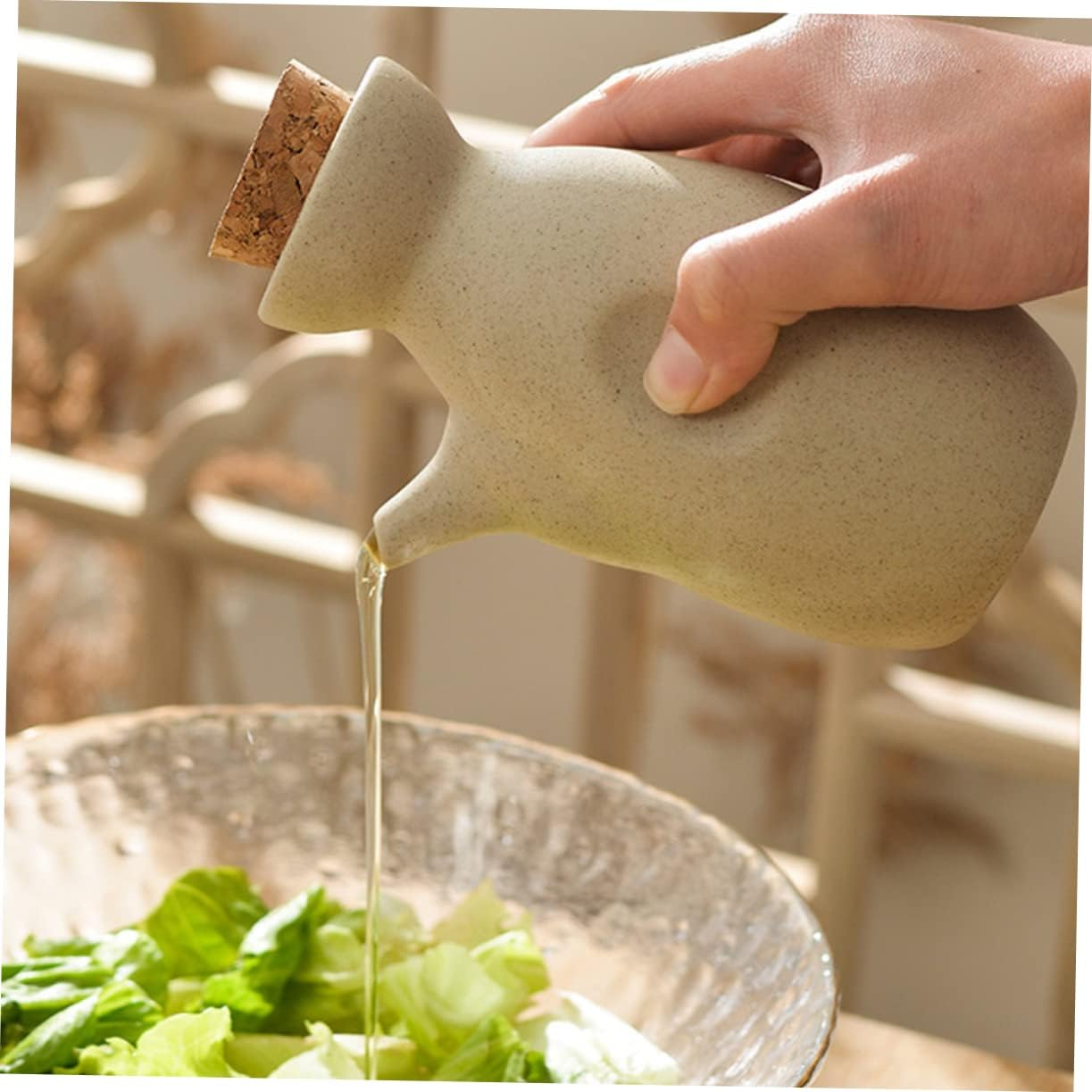 COLLBATH Ceramic Oil Pot Cooking Oil Dispenser Cooking Oil Container Aromatizante Para Casa Olive Oil Olive Bottle Dispensers Stoneware Oil Cruet Pepper Storage Jar Kitchen Jar Beige image number 3