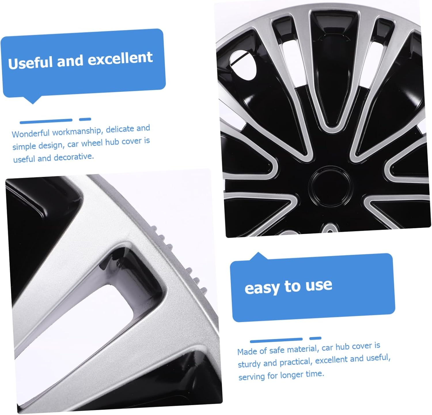 FUNOMOCYA 15-Inch Universal Car Hub Cap Decorative Wheel Hub Cover Silver Black Automotive Vehicle Wheel Caps Replacement image number 1