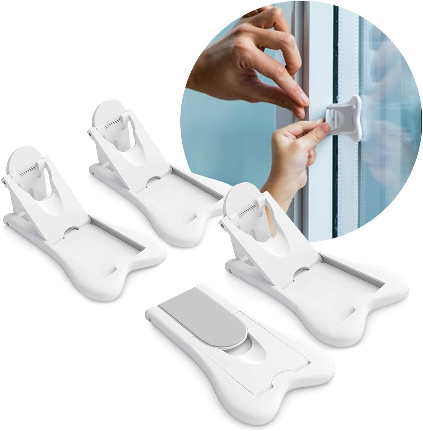 ZONEY 4PCS Sliding Glass Door Lock for Child Safety, Child Proof Lock for Sliding Door Windows, Closets & Cabinets, Easy to Install,Strong Adhesive Security Lock,Protect Your Kids and Home (Set 3)