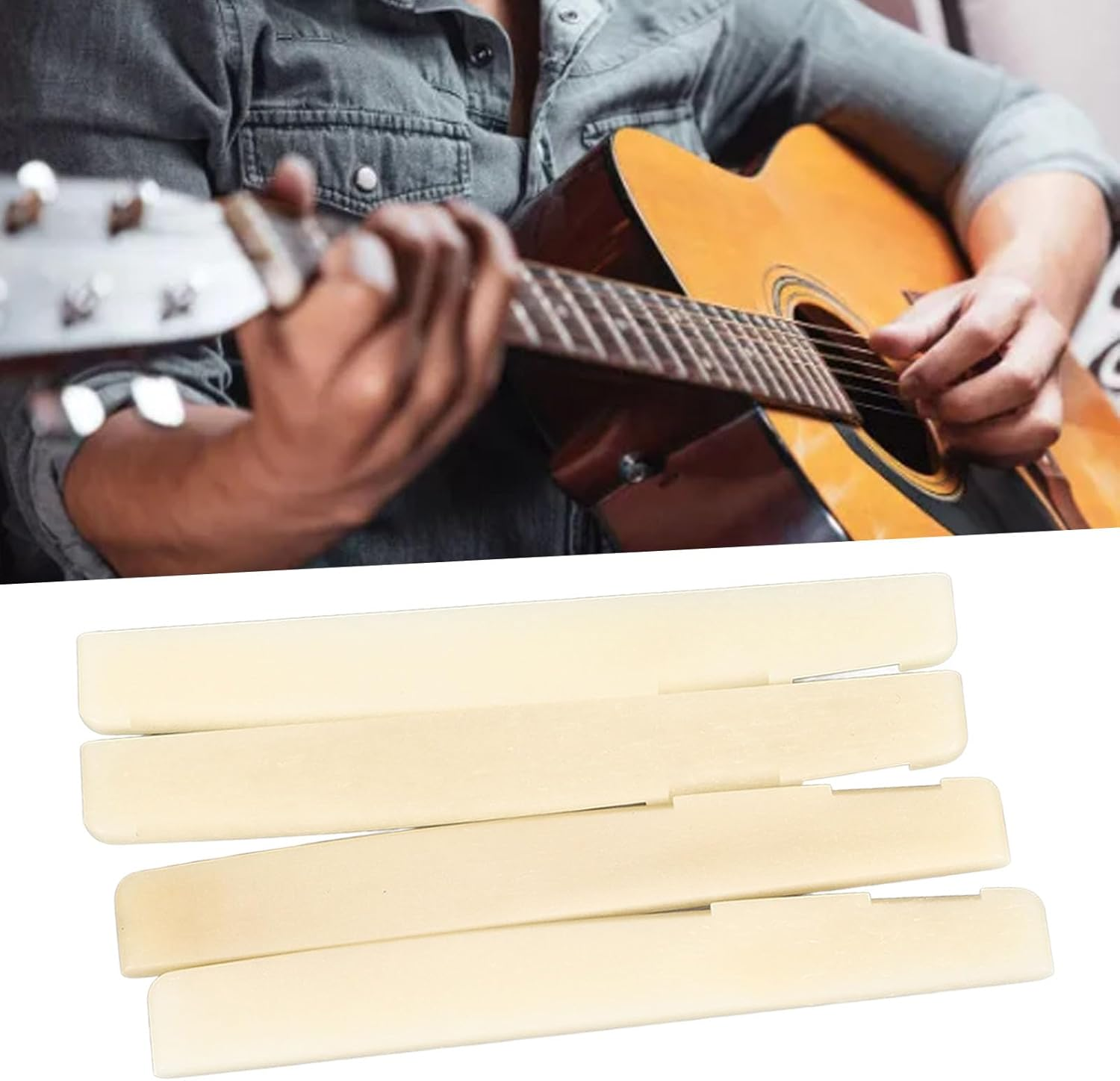 Unbleached Acoustic Guitar Bridge Saddle, Easy Installation Classic Appearance Bone Bridge Saddle Improving Sound Quality for Music Recording (4 Saddle) image number 2
