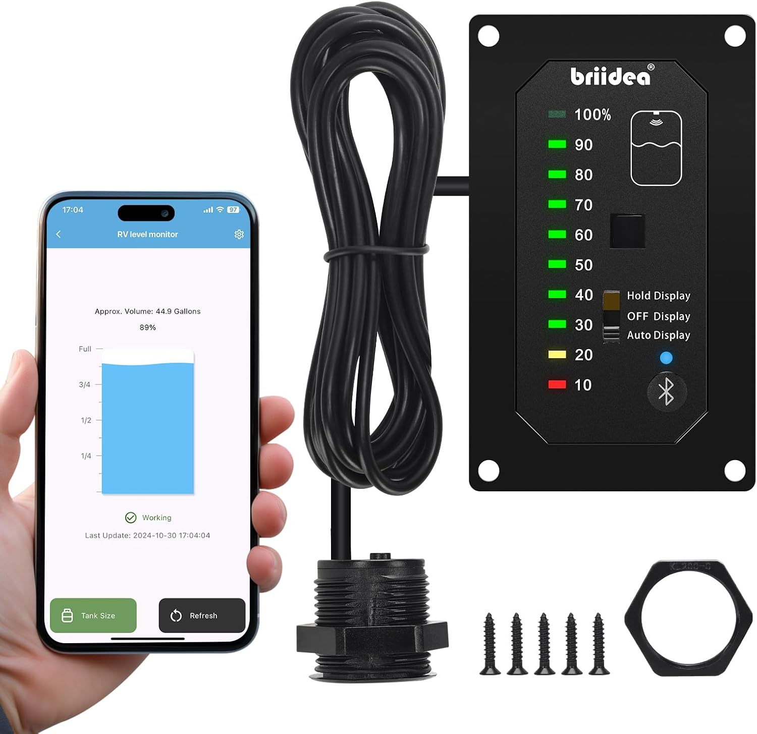 Briidea Bluetooth RV Water Tank Level Sensor Monitor Indicator with App & LED Display, Precise Detection, Auto-Sense Modes, Ensures Water Supply for Rvs, Boats, Caravans image number 4
