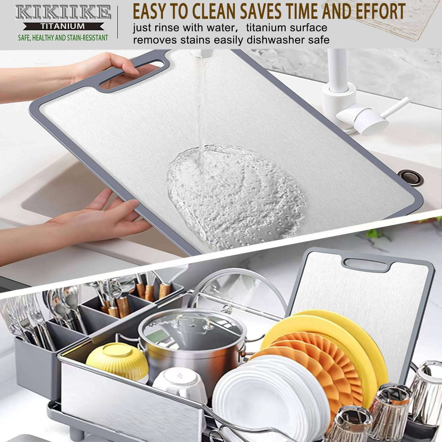 Titanium Cutting Board Double-Sided Non-Slip Silicone Edging Pure Titanium Cutting Boards for Kitchen - Double-Sided Food-Grade Chopping Board Non-Stick Durable and Easy to Clean (Small) image number 5