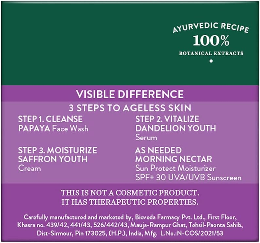 Biotique Bio Saffron Dew Youthful Nourishing Day Cream for All Skin Types, 50G