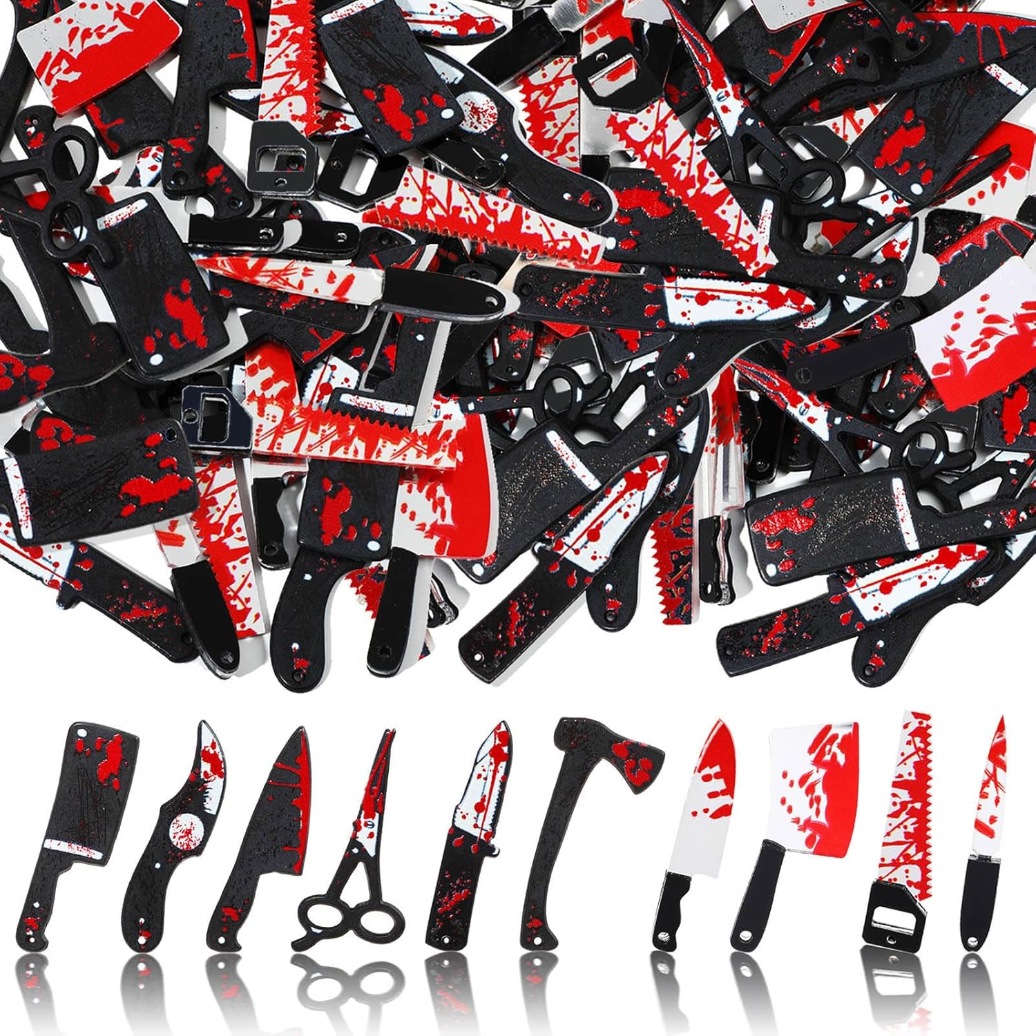 TXIN 40 Pcs Fake Knife Charms for Jewelry Making, Halloween Horror Charms Pendants Mini Acrylic Scissors Axe Knives Pendants for Women DIY Bracelet Necklace Earrings Halloween Jewelry Gifts, 10 Styles image number 1