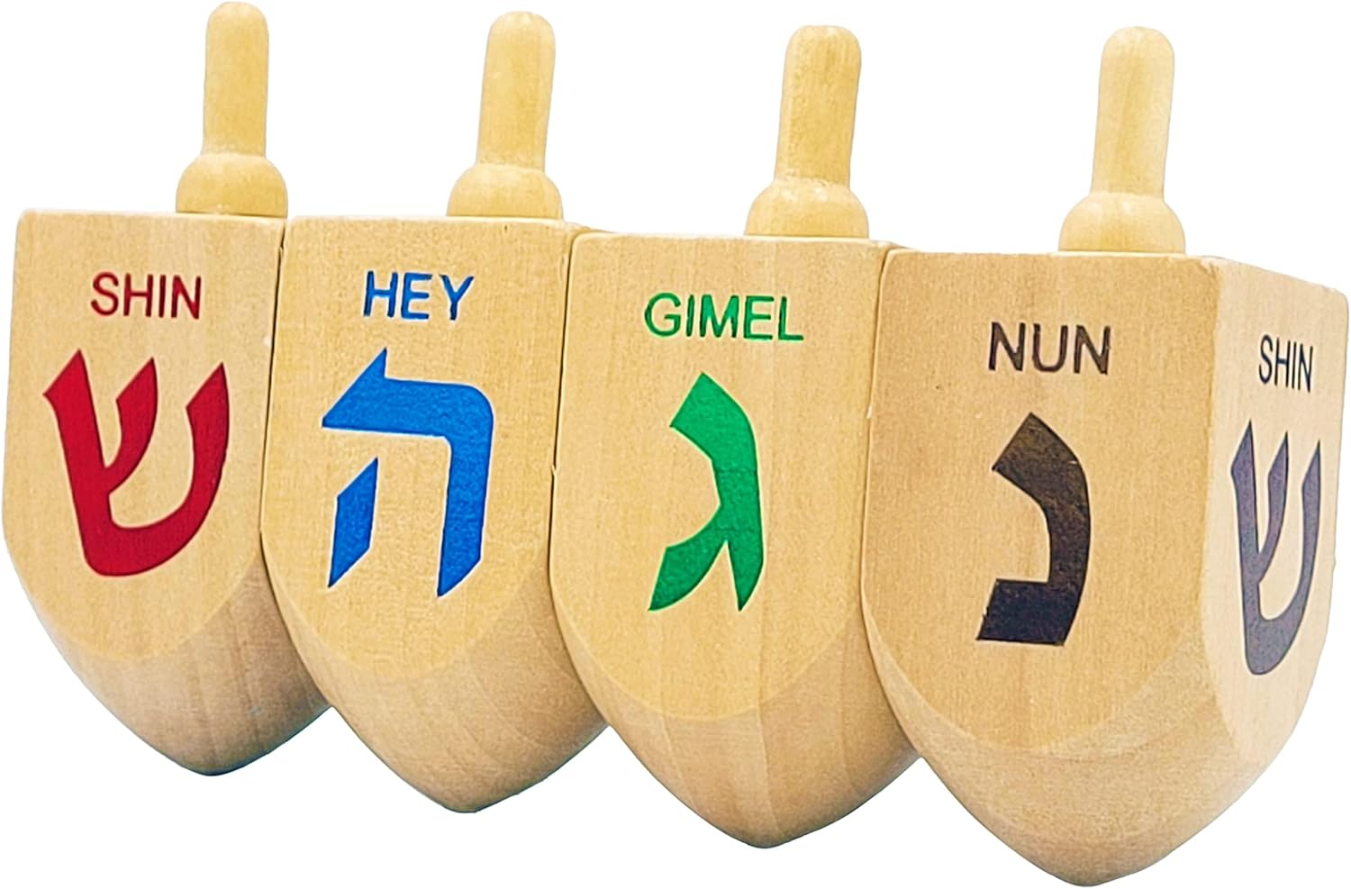 Hanukkah Dreidel Extra Large Wooden Dreidels Hand Painted - Includes Game Instruction Cards! (4-Pack XL Dreidels) image number 3