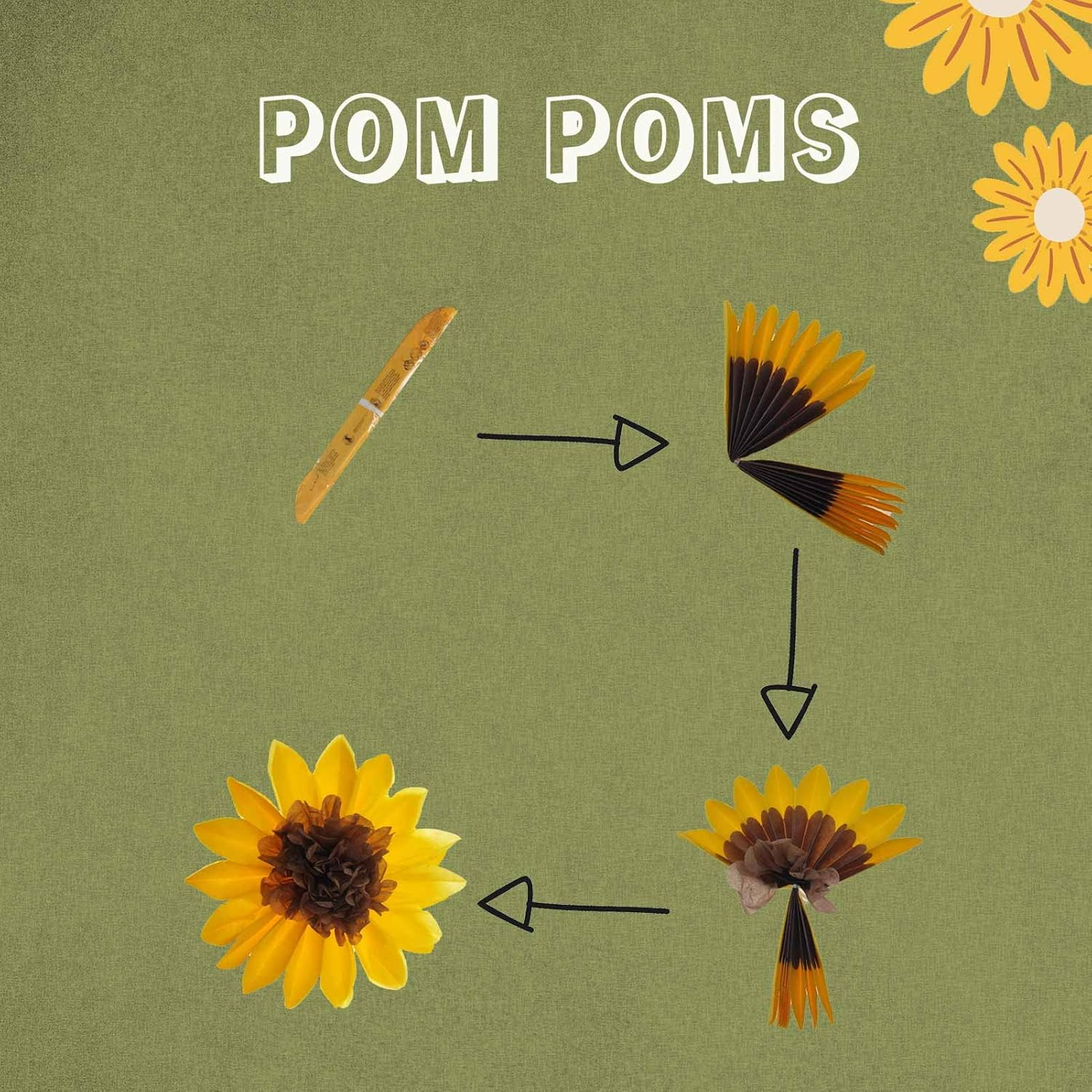 12Pcs Daisy Tissue Paper Pom Poms Flower 12" 8" for White Yellow Flowers Themed Birthday Party Sunshine Wall Hanging Baby Shower Bridal Country Wedding Party Iwlorys image number 6