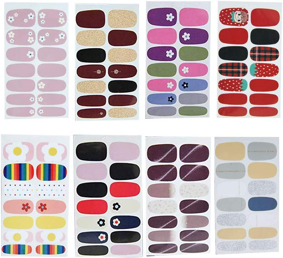 8 Sheets 112 Pieces Wraps Nail Polish Stickers Self-Adhesive Nail Art Decals Strips Manicure Kits Nail Designs image number 1
