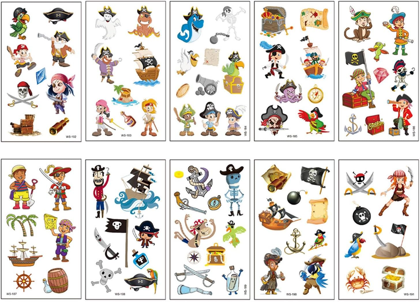 Shalve Pirate Temporary Tattoos Waterproof Fake Tattoos Stickers Color and Black and White Gift Idea Fillers Birthday Party Favour Supplies School Prizes Rewards Holiday D&eacute;cor Classroom Rewards image number 1