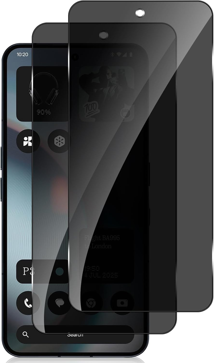 Heeyeal Privacy Screen Protector Compatible with Nothing Phone (3) 5G, Tempered Glass Anti-Spy Film, Shatterproof Anti-Scratch, Pack of 2, 9H Hardness Anti-Spy Privacy Screen Protector for Nothing