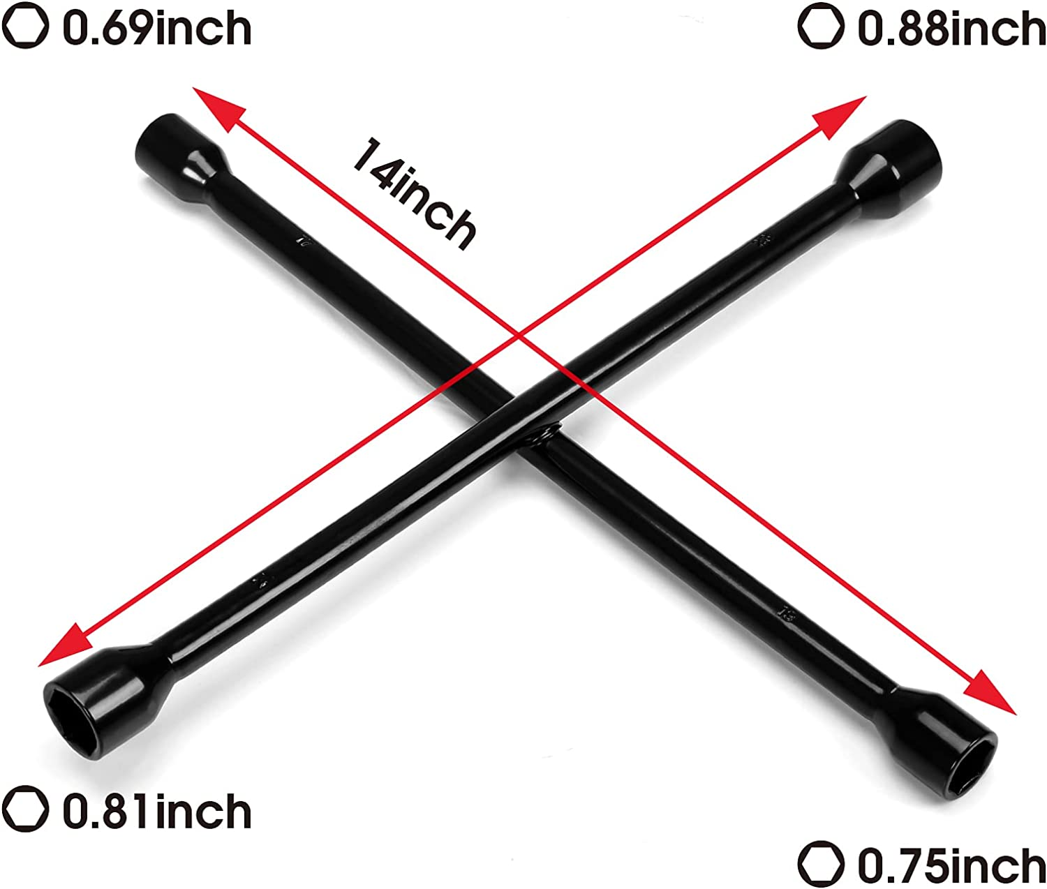 Torin TRX31101-14F Professional 14" Universal Heavy Duty 4-Way Cross Lug Wrench, Black image number 3