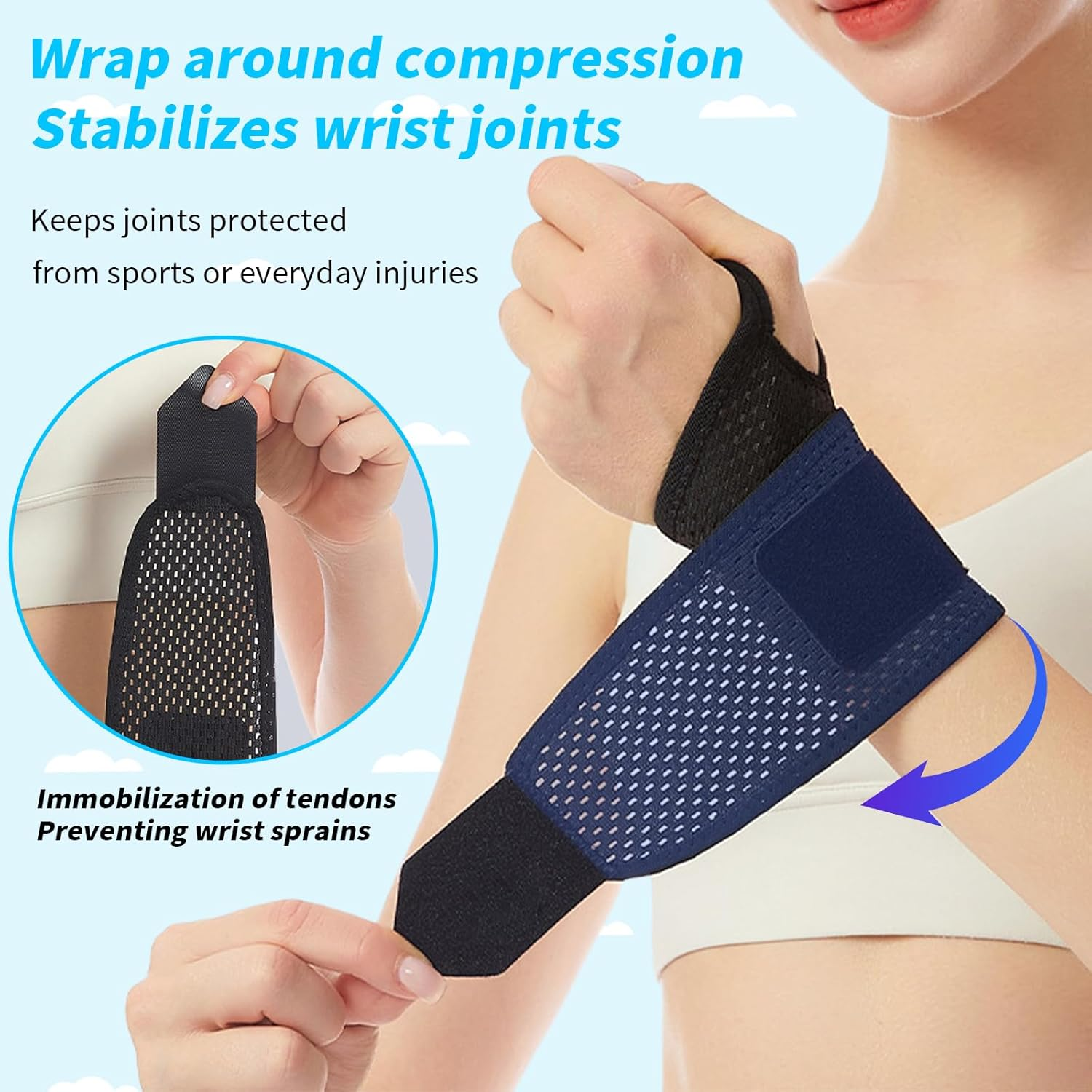 Wrist Bandages Fitness, Breathable Bandage Wrist for Wrist Sprains for Tendonitis or Sports for Left or Right Hand (Black) image number 6