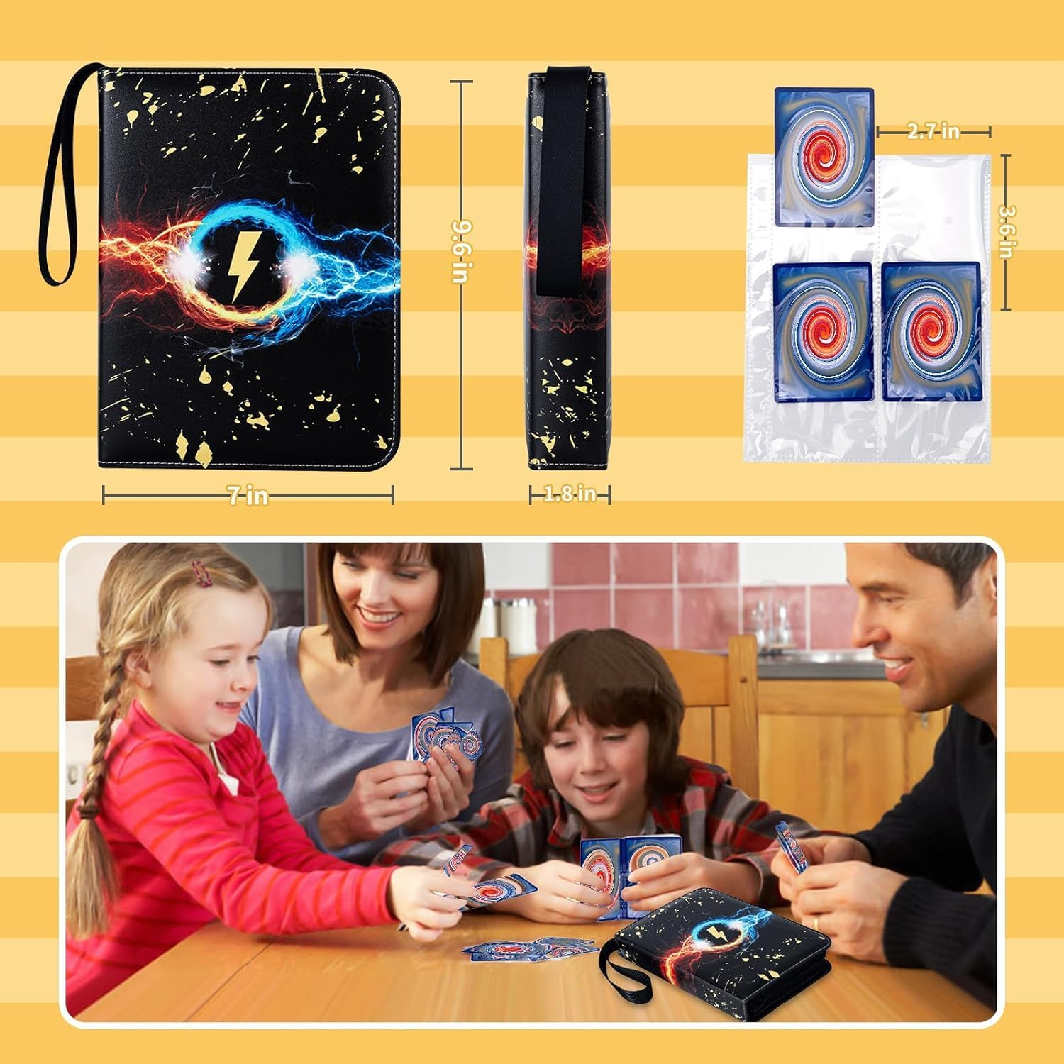 Card Binder,400 Pockets Card Holder Album, Trading Card Binder Display Storage Carrying Case Whith 50 Removable Sleeves for Standard Size Cards 4 Pocket (Black) image number 2