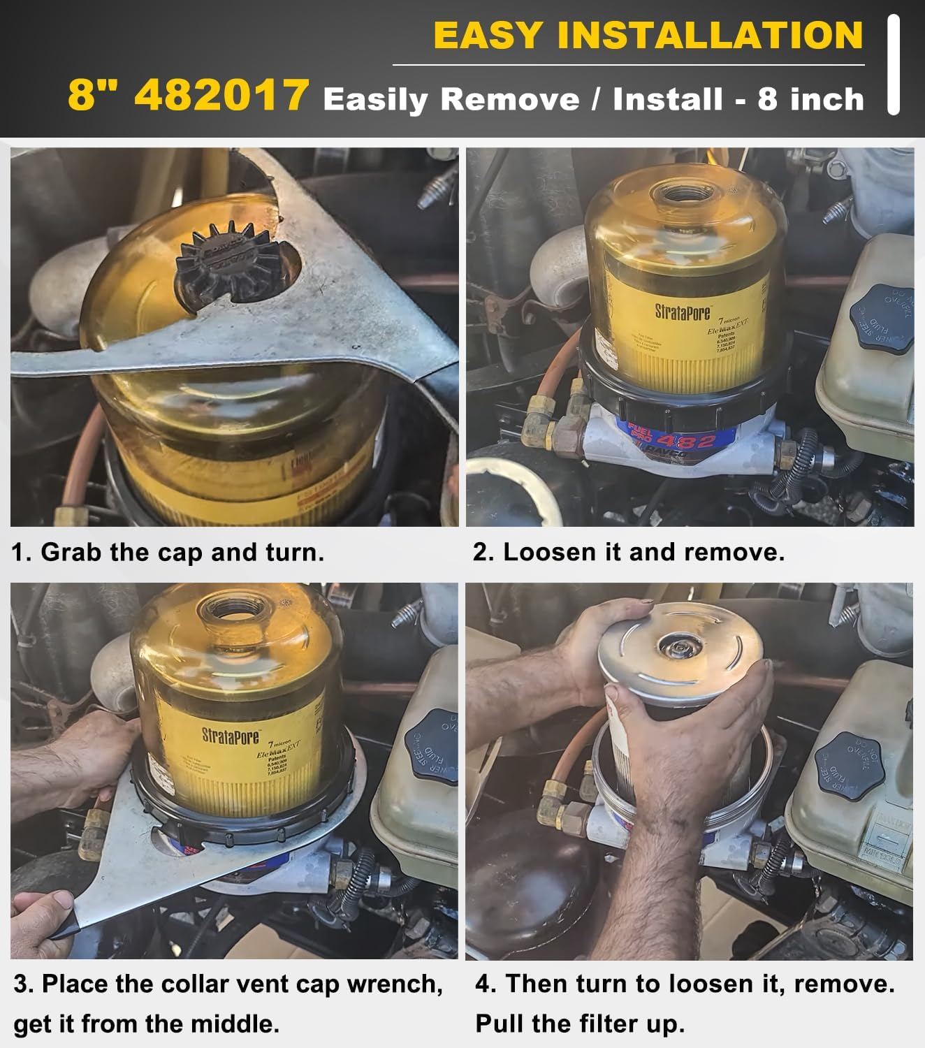 8" 482017 Fuel Filter Collar Vent Cap Wrench Metal for Davco Fuel Pro 482, 483, 485, 487, 488, 782 and Shop Pro Fxpinner with 8 Inch Inner Diameter image number 6