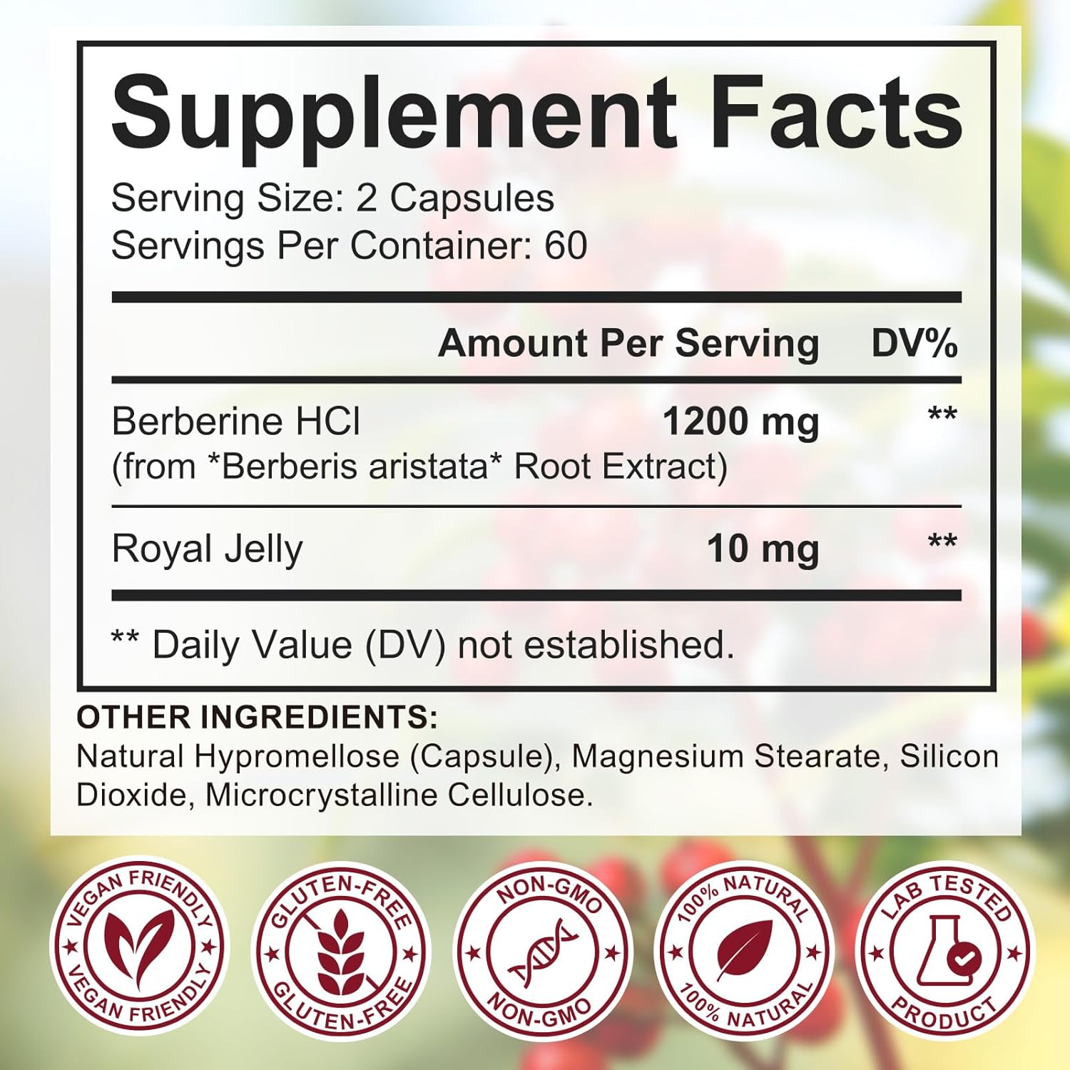 Berberine plus 1200 Mg | Premium Strength Herbal Supplement | 2-Month Supply | Non-Gmo, Gluten Free | 120 Capsules image number 4