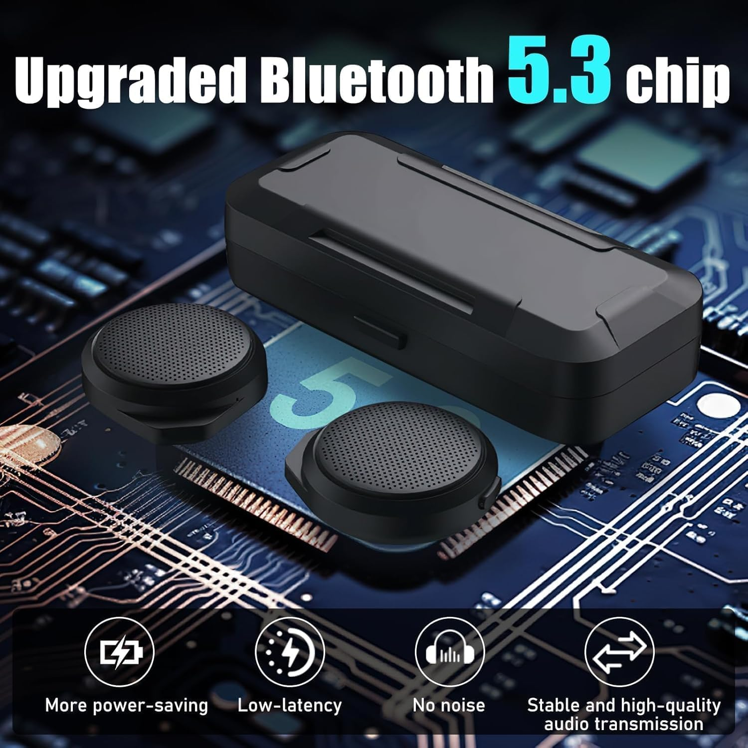 B-Qtech Motorcycle Bluetooth Headset with Charging Case, Helmet Bluetooth Speaker with Microphones & LED Display, 1450Mah Battery with 50Hours Work Time Wireless Headsets for Skiing and Riding image number 2