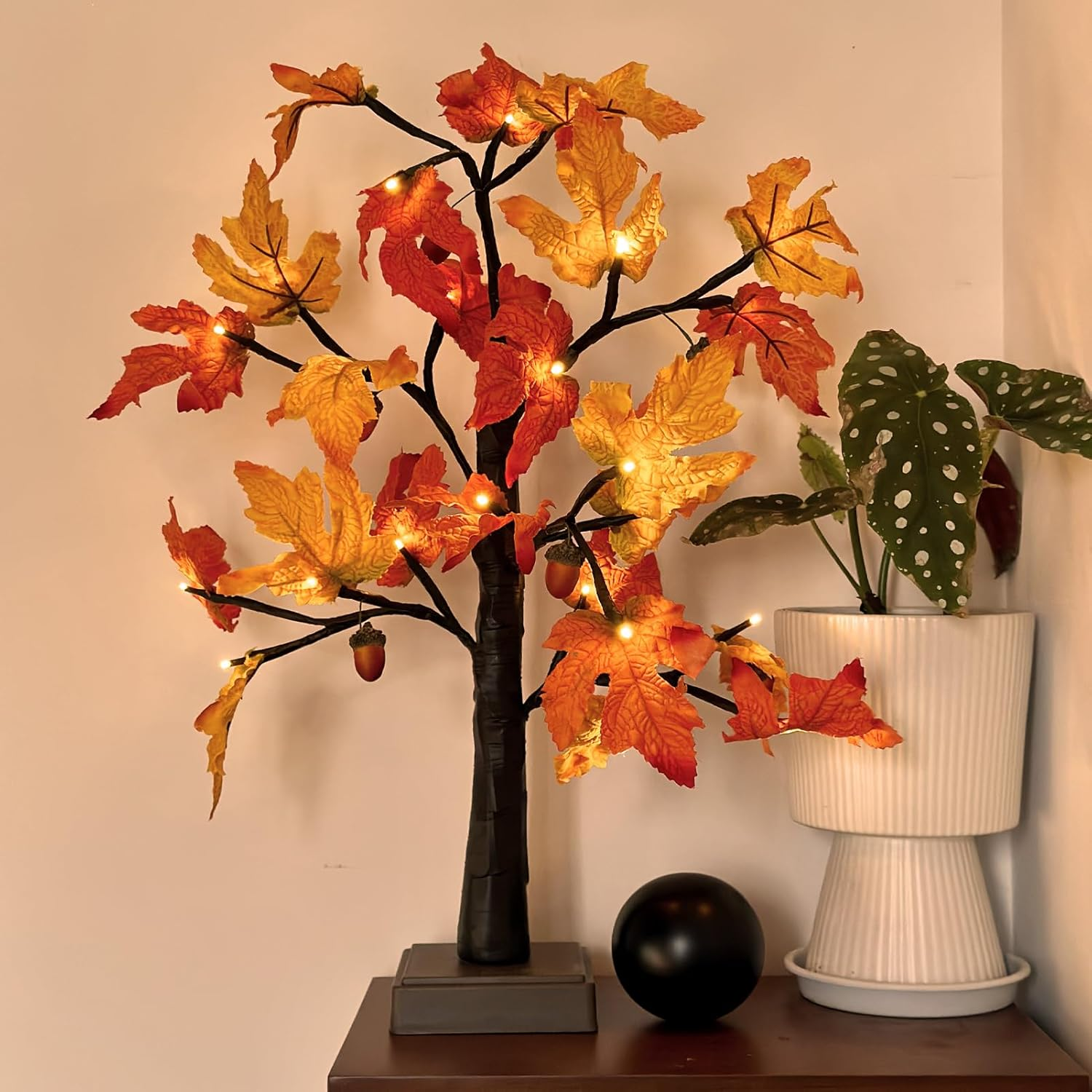 Fall Lighted Maple Tree with Acorns Halloween Chirstmas Decoration Thanksgiving Table Centerpiece Decoration| 48 Leaves and 24 LED Lights | Autumn Harvest Indoor Decor image number 2