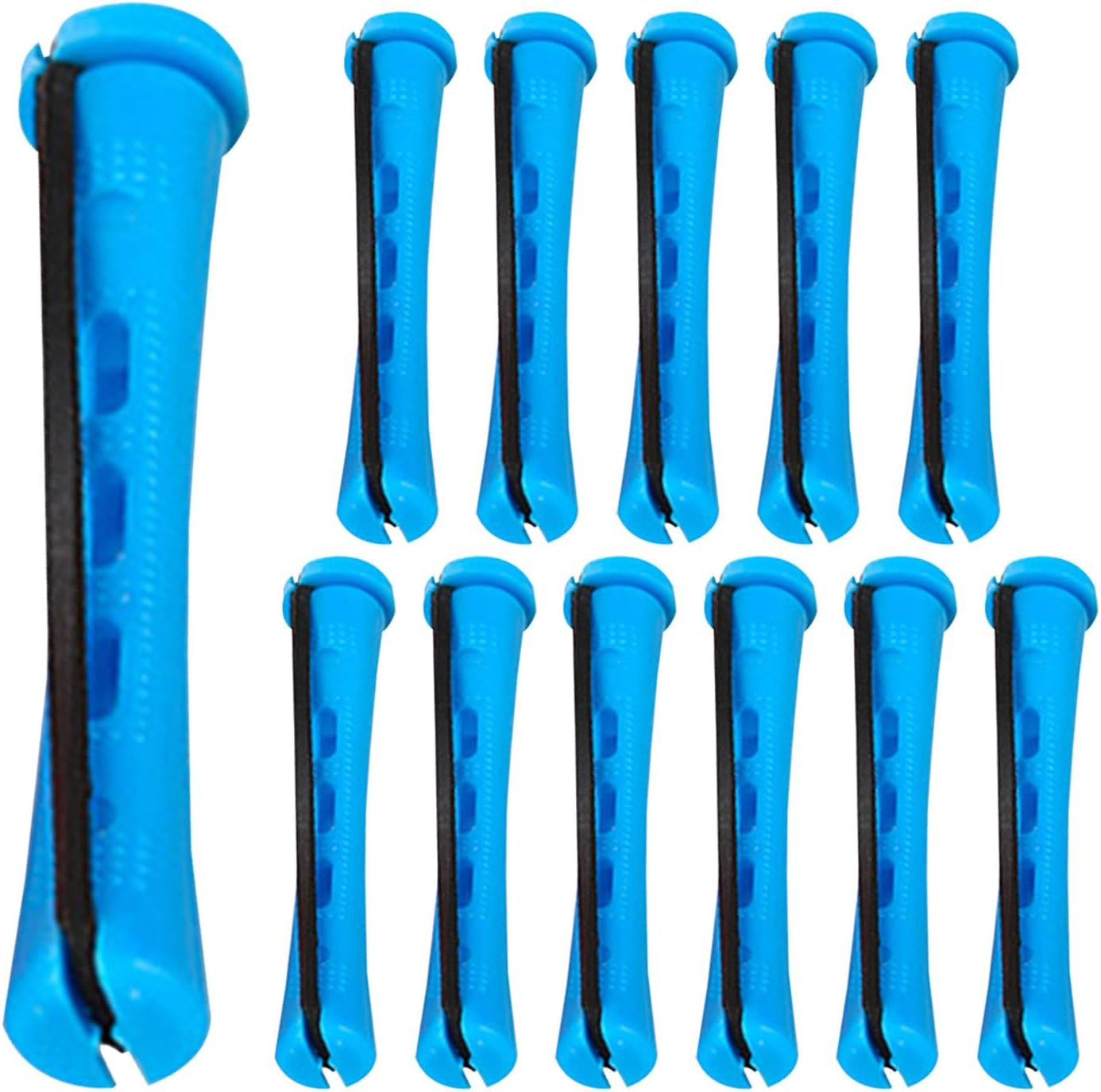 Whnbuij No Heat Hair Curlers | 12X Hair Rollers with Anti-Slip Rubber Bands - Heatless Tool, Portable Styler for Home Use and Travel - Blue image number 1