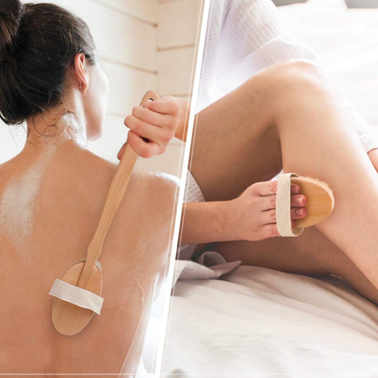 Shengsenfu 5 Pcs Dry Brushing Body Brush Set - Wood Long Handle Back Scrubber Brush, Face Brush, Feet Brush, Massage Nodules Brush for Lymphatic Drainage, Natural Boar Bristle Body Brush, Radiant Skin image number 2