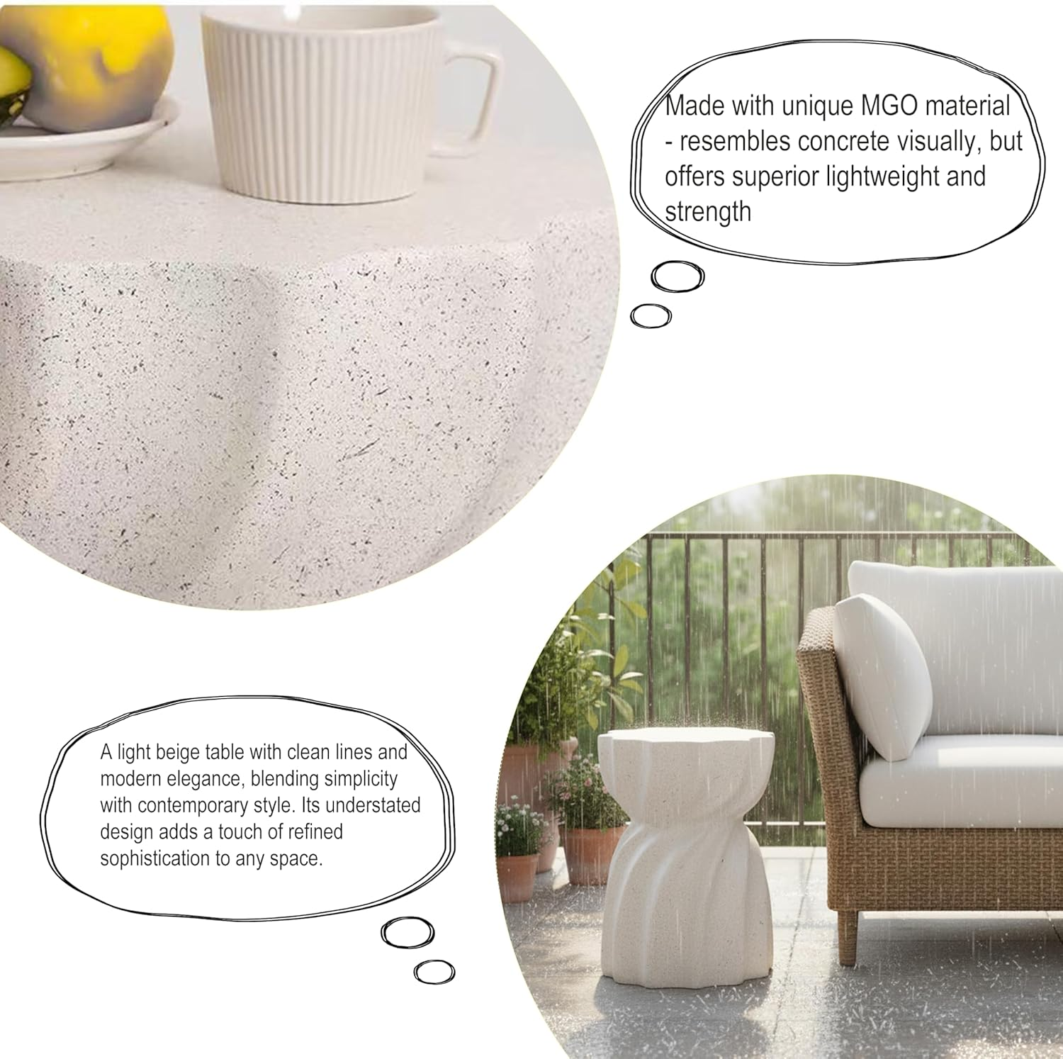 BRMM MIA Modern Decorative Garden Side Table Heavy Duty Patio Sturdy Faux Terrazzo Garden Side Table Planter Stand for Indoor Covered Outdoor, 17.75" H, White (Style 2)