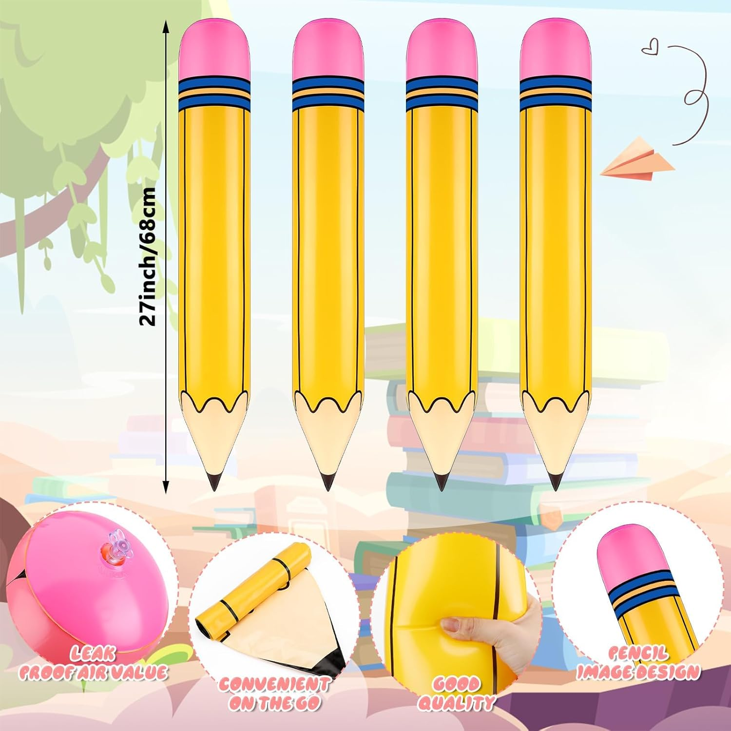 Inflatable Balloon Pencil Decoration Large Big Huge Giant Size Jumbo Birthday First Day Back to School Classroom Graduation Party Favor Supply Blow up Crazy Novelty Decor Bulk Props Kid Pack Set Kit image number 2