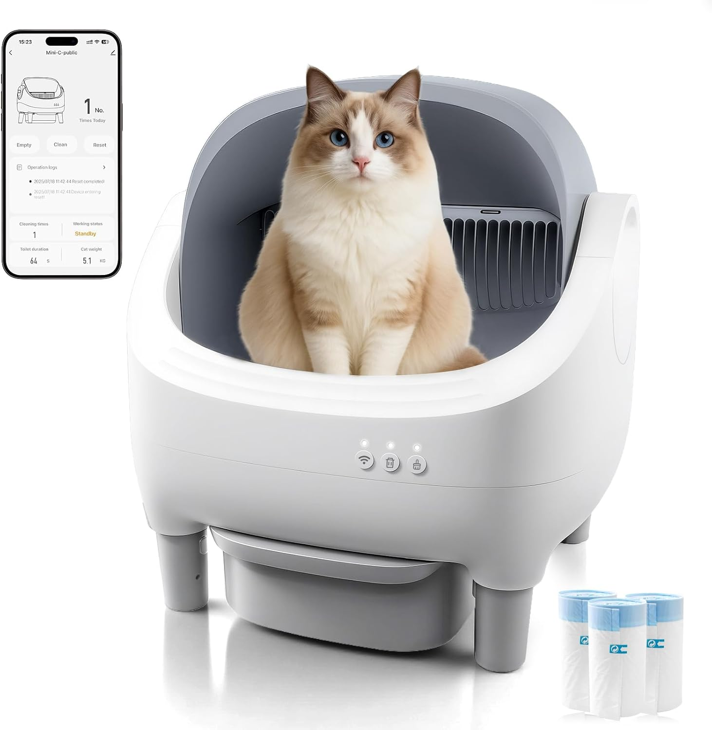Self Cleaning Cat Litter Box, Open Top Automatic Cat Litter Box for Multiple Cats with App Control and Safety Protection, Odor-Free Waste Disposal Includes Trash Bags image number 6