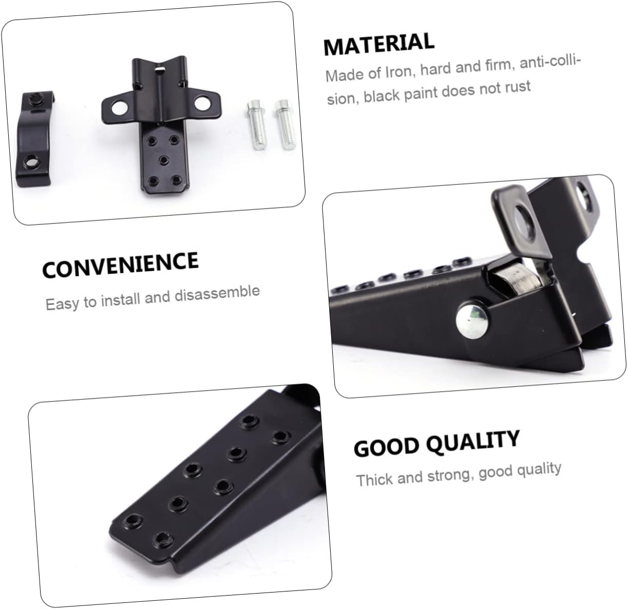 SUPVOX Motorcycle Foldable Foot Pegs Clamp-On Footrest Adjustable Width 25-30Mm Black Pair Fits 24-38Mm Diameter Frame Motorbike Accessories image number 2