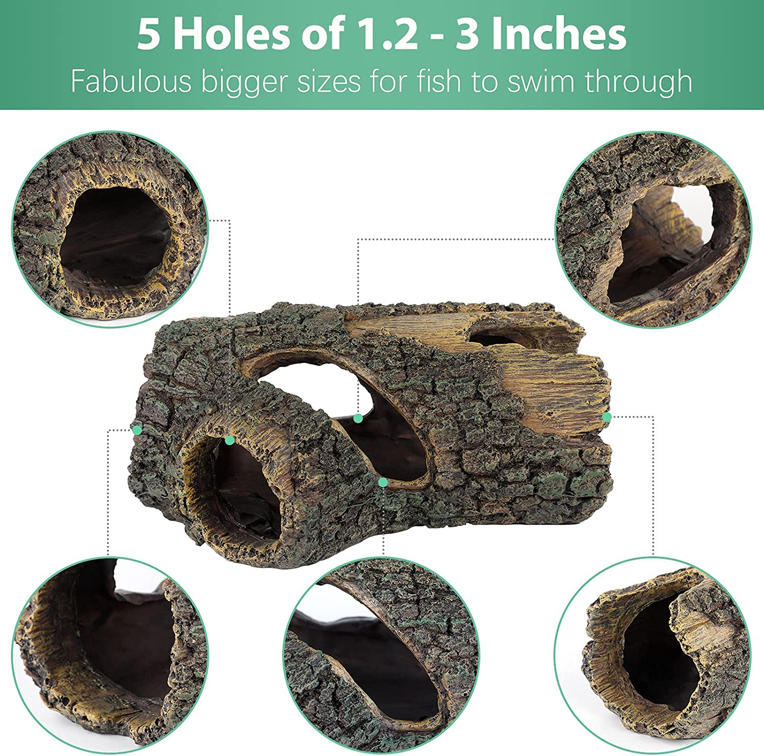Uniclife Aquarium Large Betta Log Resin Hollow Tree Trunk Decor Artificial Wood Fish House Cave Bark Ornament with Hideout Holes for Shrimp Small Cichlid Lizard and Turtle in 10-70 Gallon Fish Tank image number 2