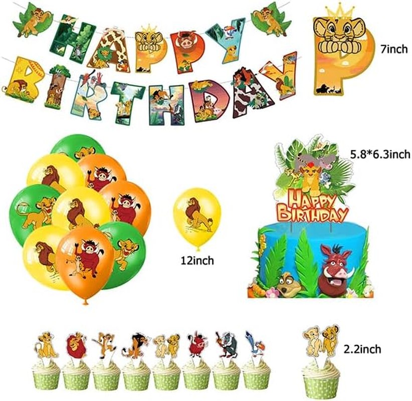 Dinoeye Lion King Birthday Decoration Pack: 17Pcs Cake Toppers, 1Pcs Banner, 18Pcs Balloons (Berry, Yellow) image number 1