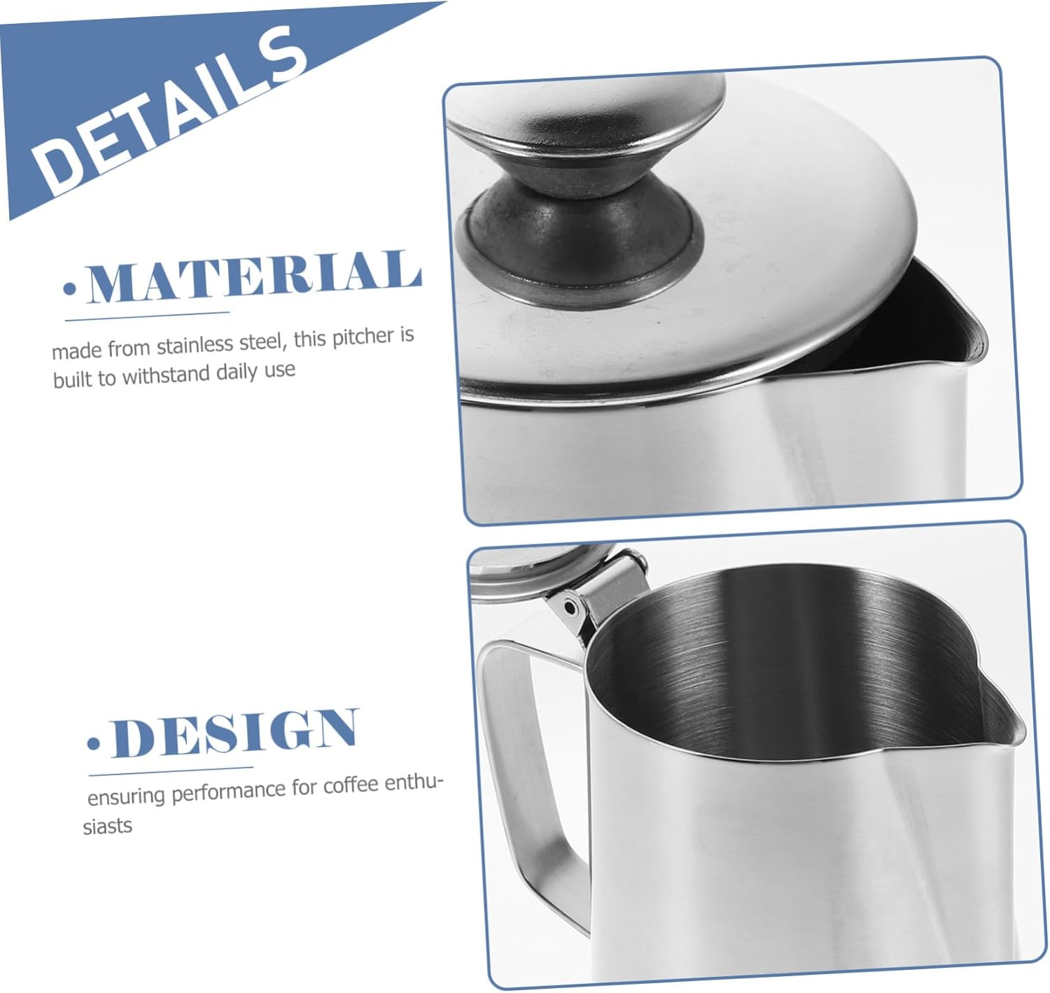 Stainless Steel Milk Frothing Pitcher with Lid Easy Clean Frother Cup for Latte Art Precise Pour Spout for Espresso Machines for Coffee Shops and Home Brewing image number 5