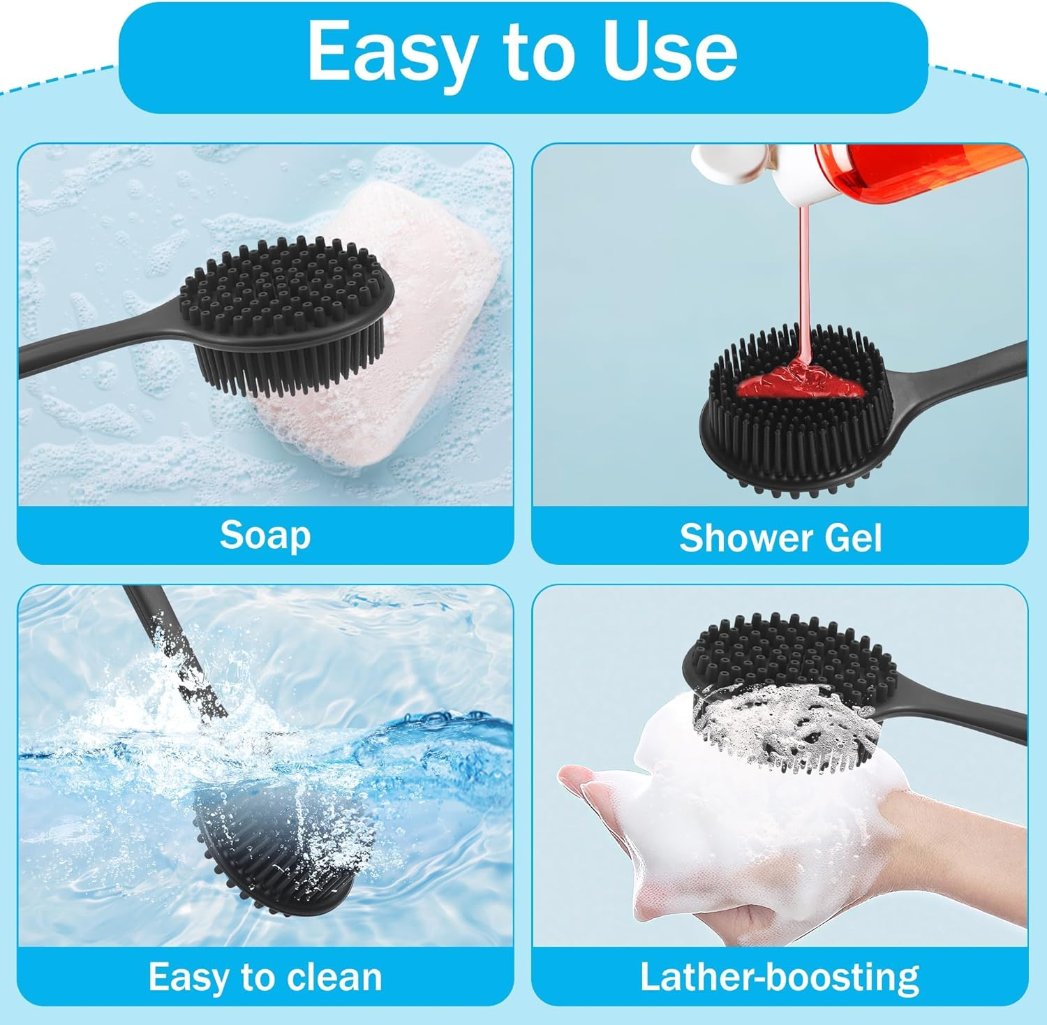 3 Pack Silicone Body Scrubber, 3 in 1 Back Scrubber for Shower, Silicone Scrubber Set, Gentle Exfoliating Scrub Brush for Women Men Sensitive Skin, More Hygienic than Traditional Loofah, Long Lasting image number 6