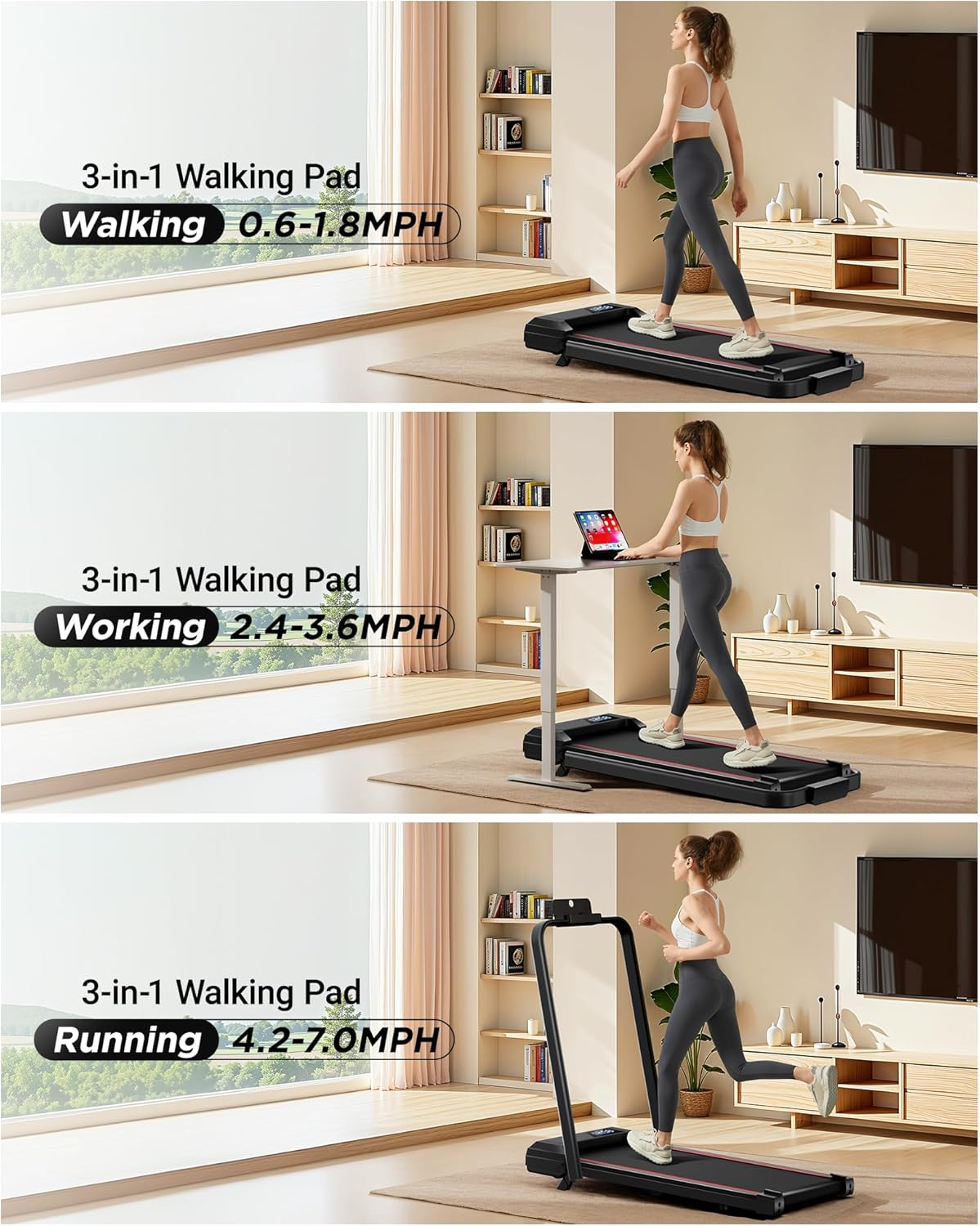 CURSOR FITNESS 12% Incline Compact Walking Pad Treadmill,2.75Hp Quiet Brushless Max Load 150Kg Walking Pad, 3-In-1 under Desk Triple Shock-Absorbing System for Home and Office image number 6