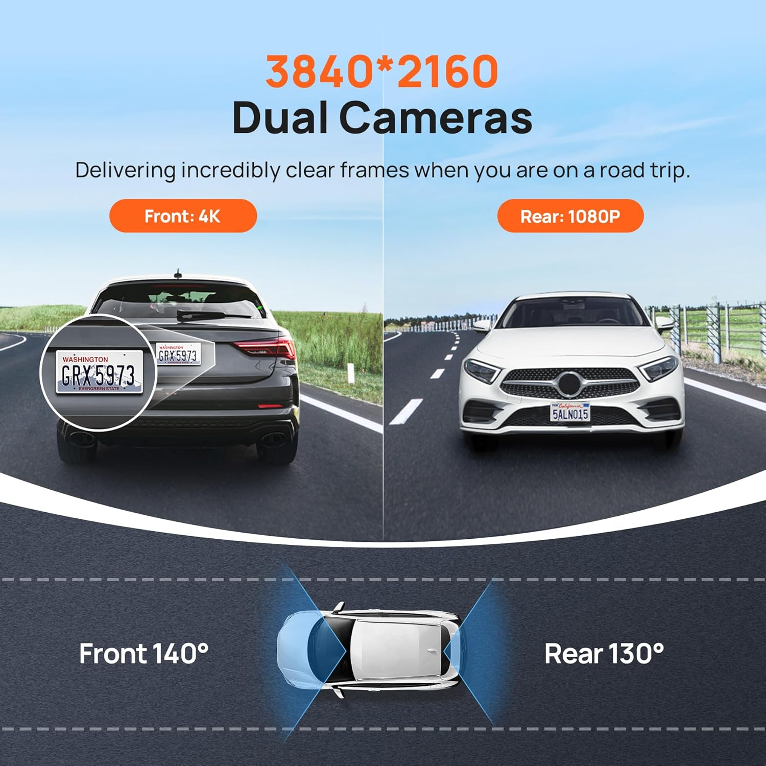 70Mai 4K Dash Cam Front and Rear with STARVIS, Built in 5Ghz Wifi & GPS Car Camera, Super Night Vision, ADAS, 3'' IPS Screen, 24H Parking Mode, Time-Lapse, Loop Recording, Support 256GB Max (A800S) image number 3