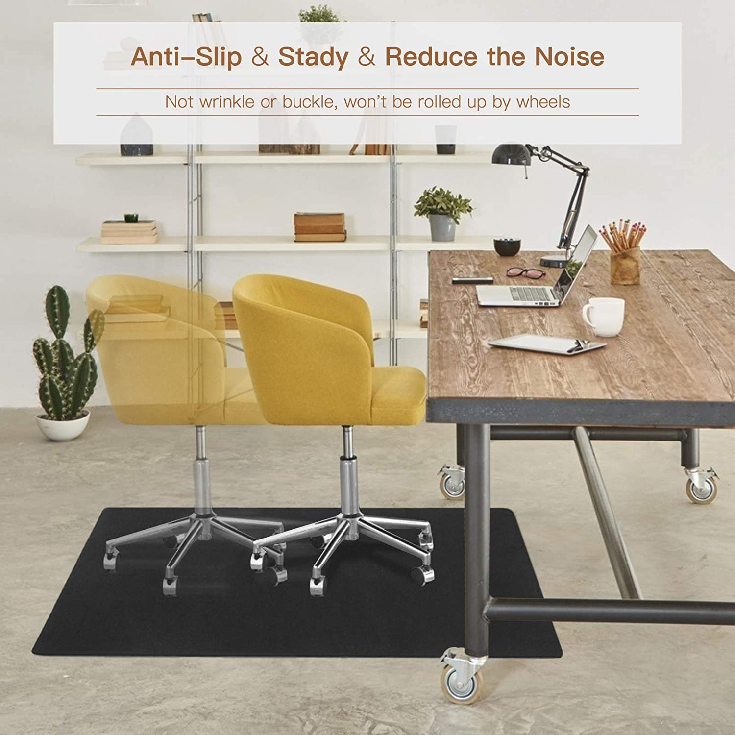 DELAM Office Chair Mat for Hardwood Floor & Tile Floor, under Desk Chair Mats for Rolling Chair, Computer Chair Mat for Gaming, Large Anti-Slip Floor Protector Rug, Not for Carpet, 47"X35", Black