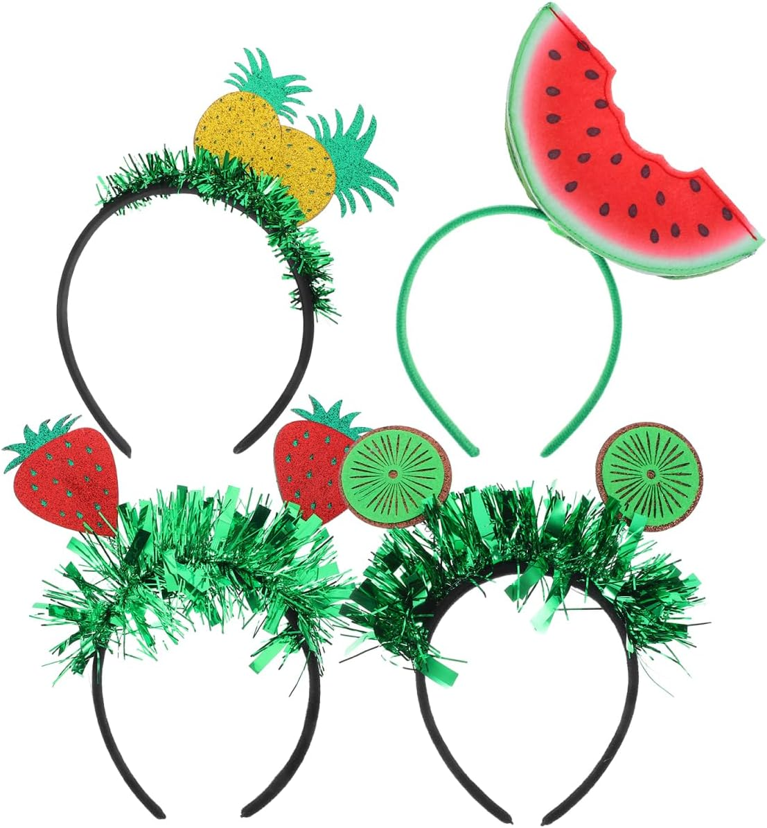 WOFASHPURET Pack of 4 Fruit Headbands Hawaiian Party Headband Glitter Fruit Hair Funny Fruit Headpiece for Christmas Holiday Wedding Birthday Party image number 5