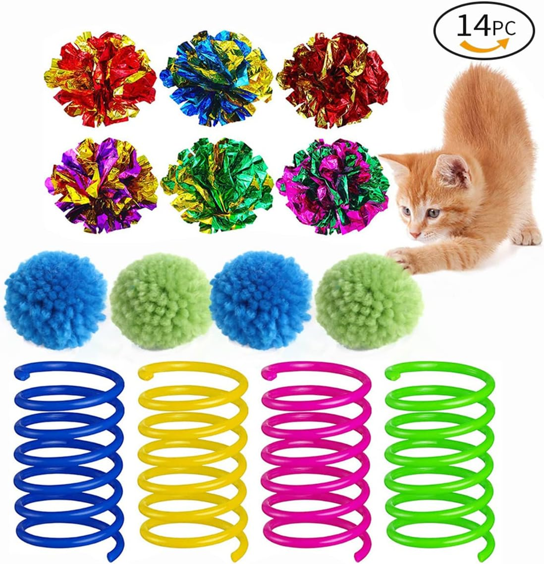 14Pcs Crinkle Balls Cat Toy Spring Cat Toy, Interactive Kittens Toys with Rustle Sound for Playing and Interacting with Cats image number 2