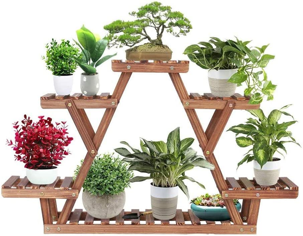 Heavy Duty Pine Wood Plant Stand Triangle In-Outdoor Flower Succulent Pots Shelf image number 1